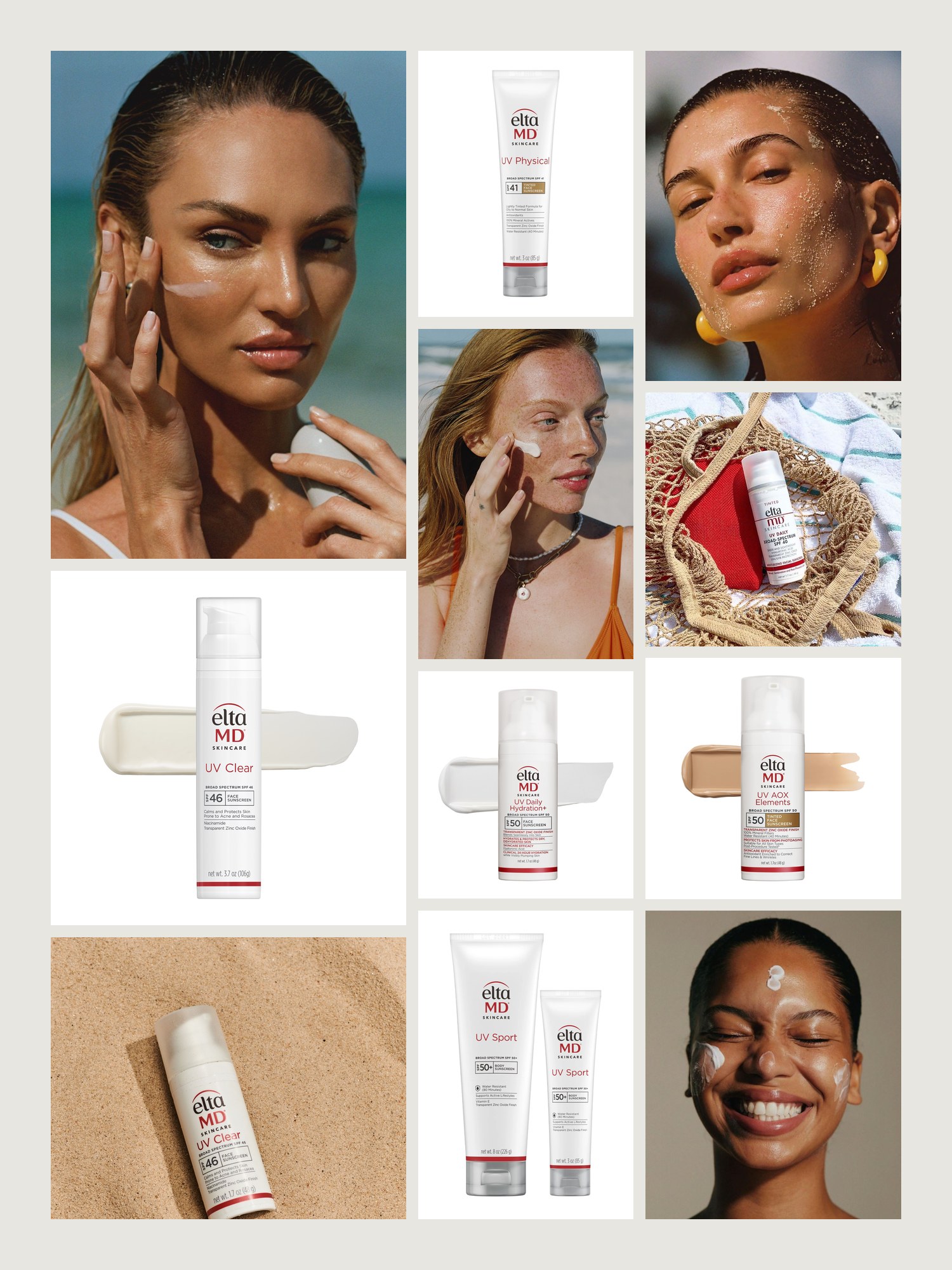 Mood board for EltaMD Sunscreen: street-style photos, close-up details and product shots from this edit