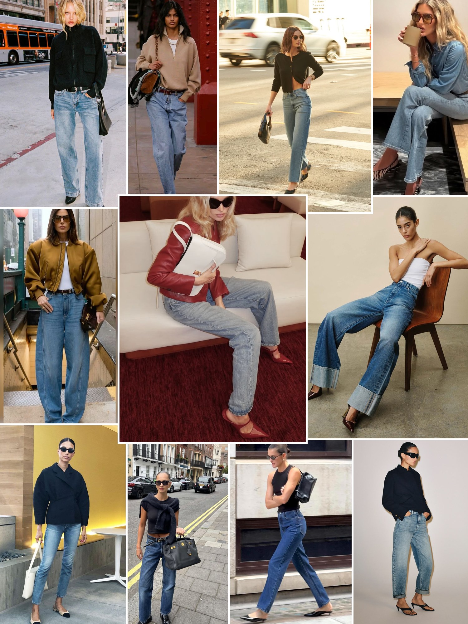 Street style collage of women wearing G-Star jeans
