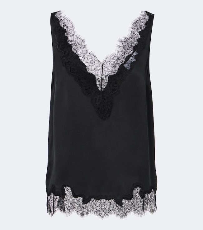 Lace-trimmed silk satin top