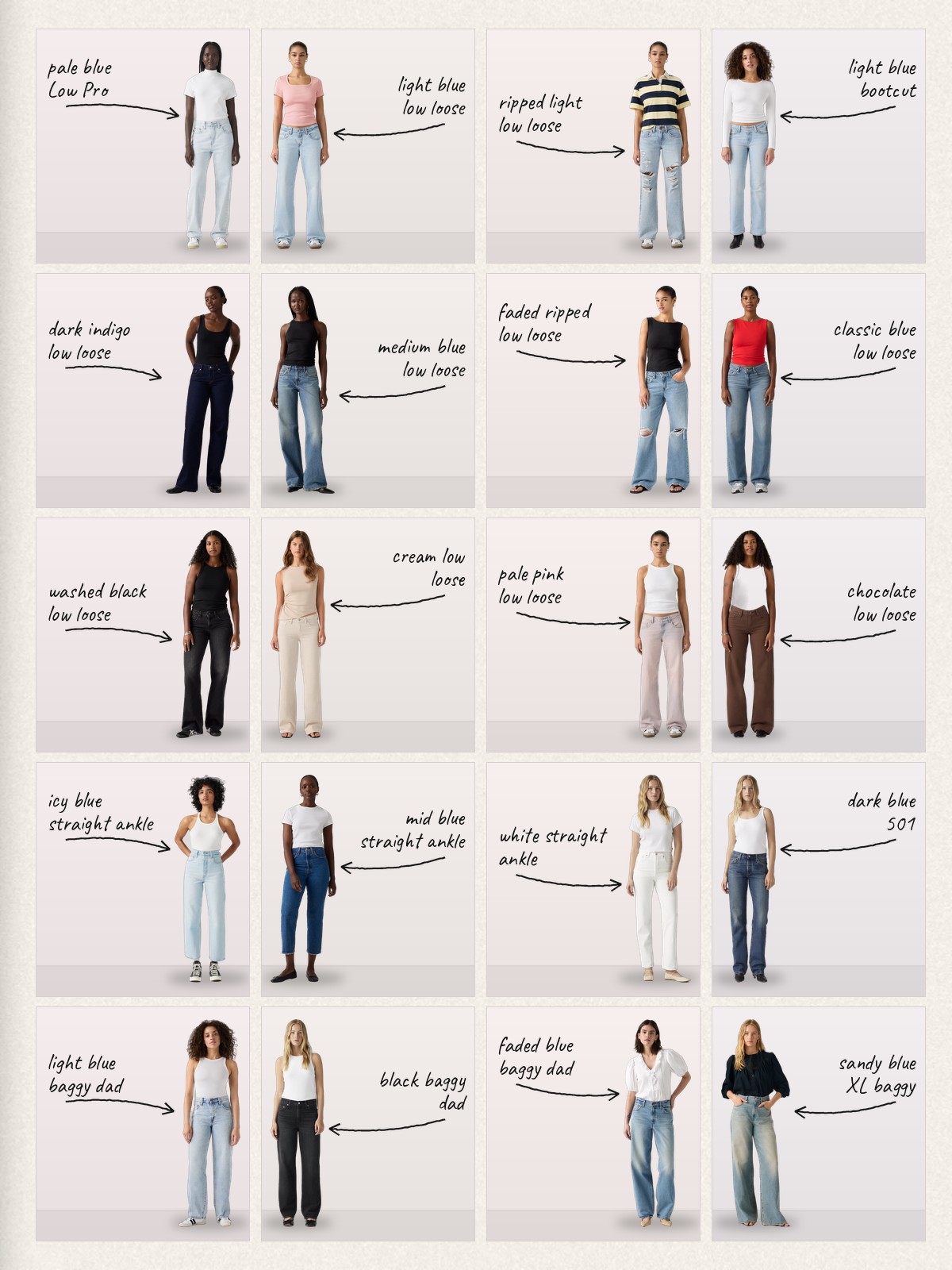 Collage of 20 pieces for Levi's Low Pro