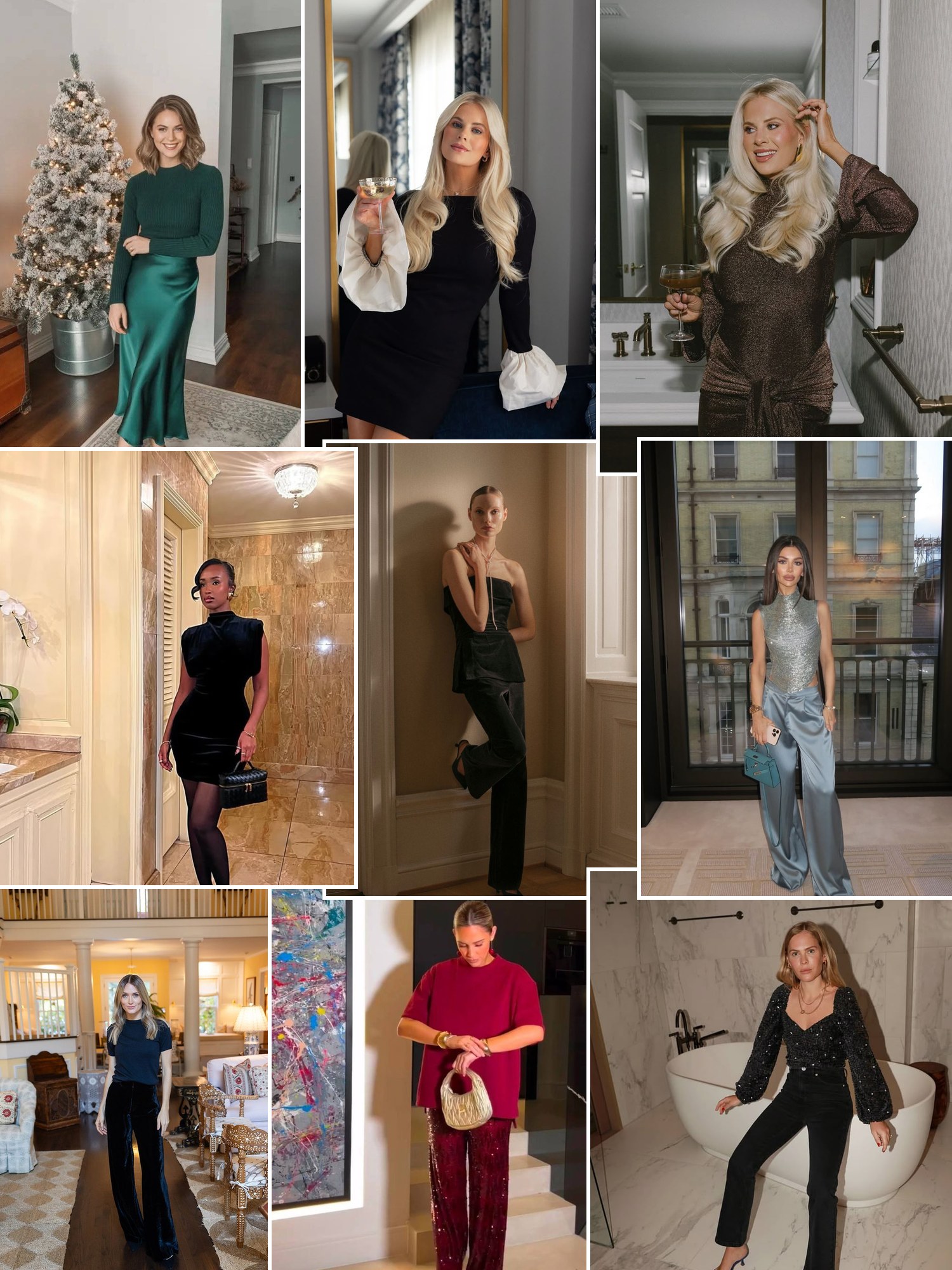 Street style collage of women wearing work christmas party outfits