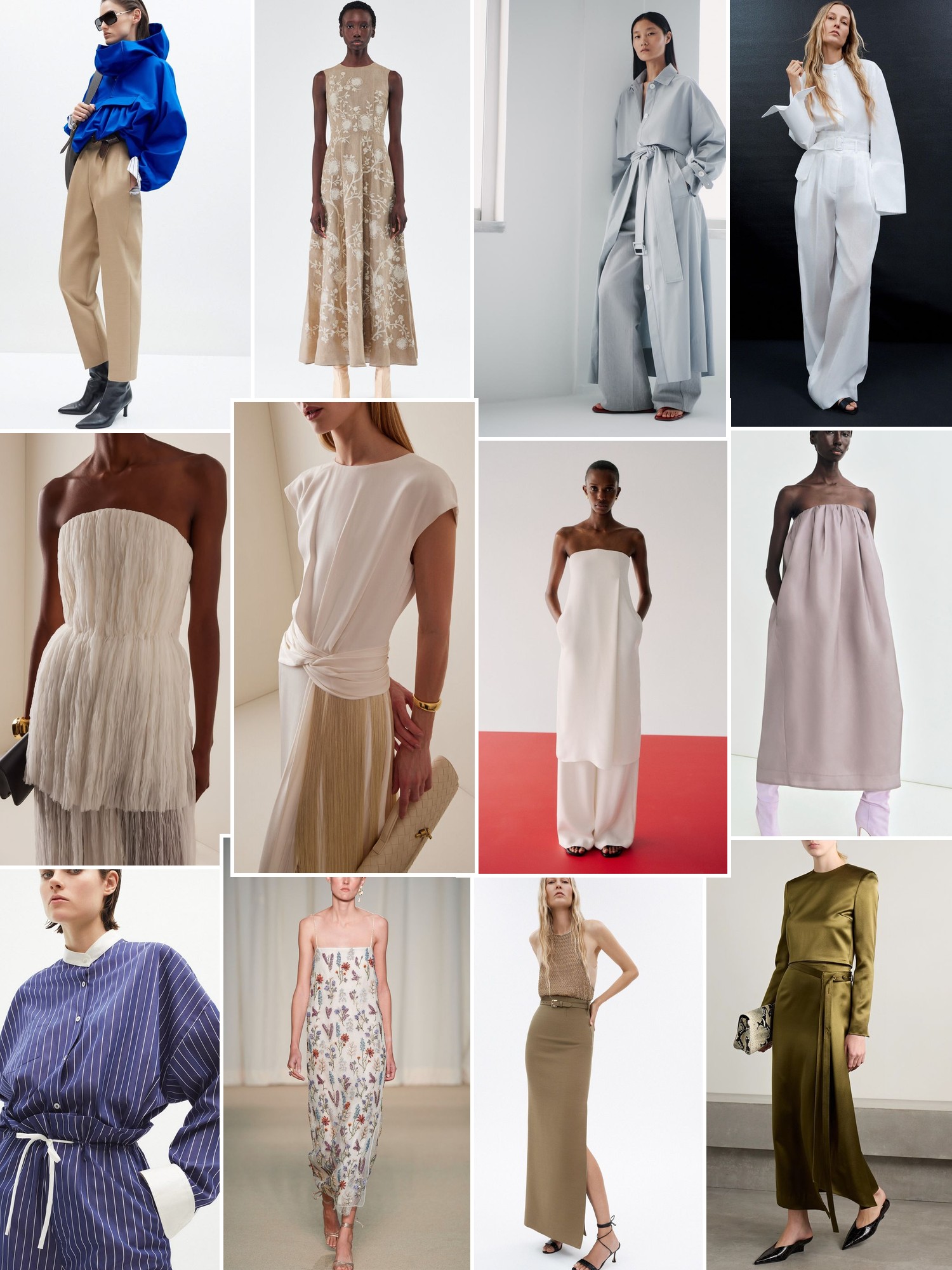 Collage of runway looks, campaign shots and street style outfits that capture the Adam Lippes mood
