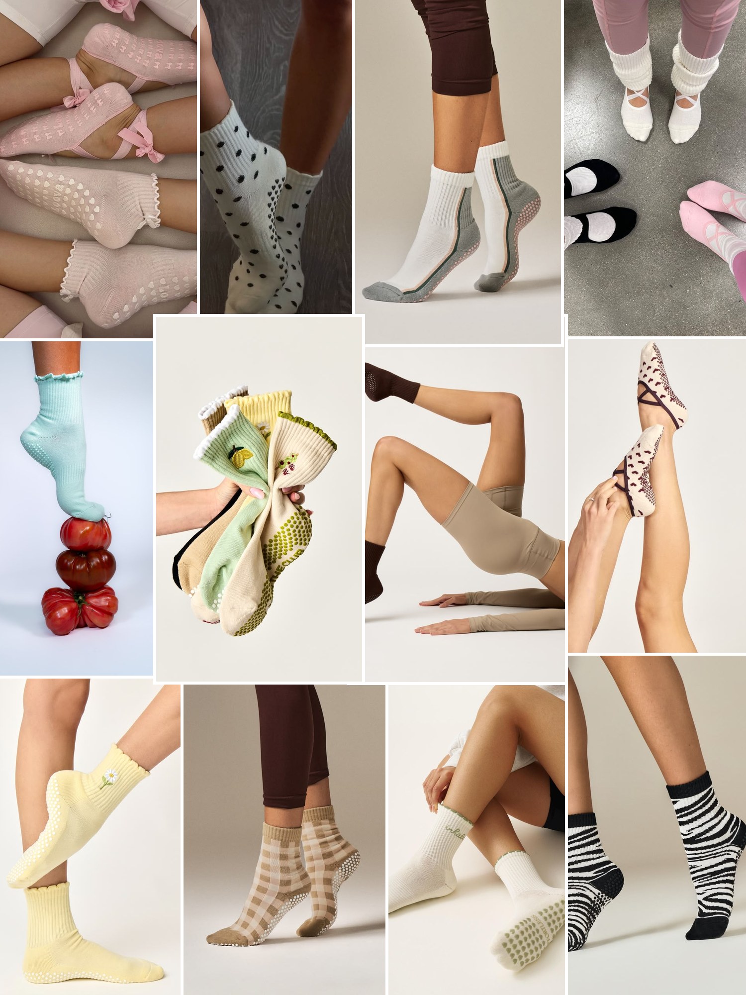 Street style collage of women wearing pilates socks