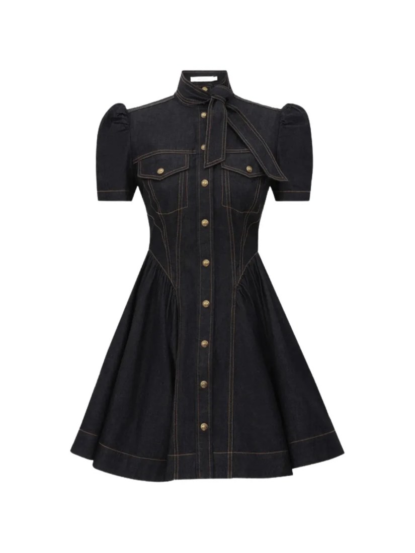 Necktie-detail denim mini dress