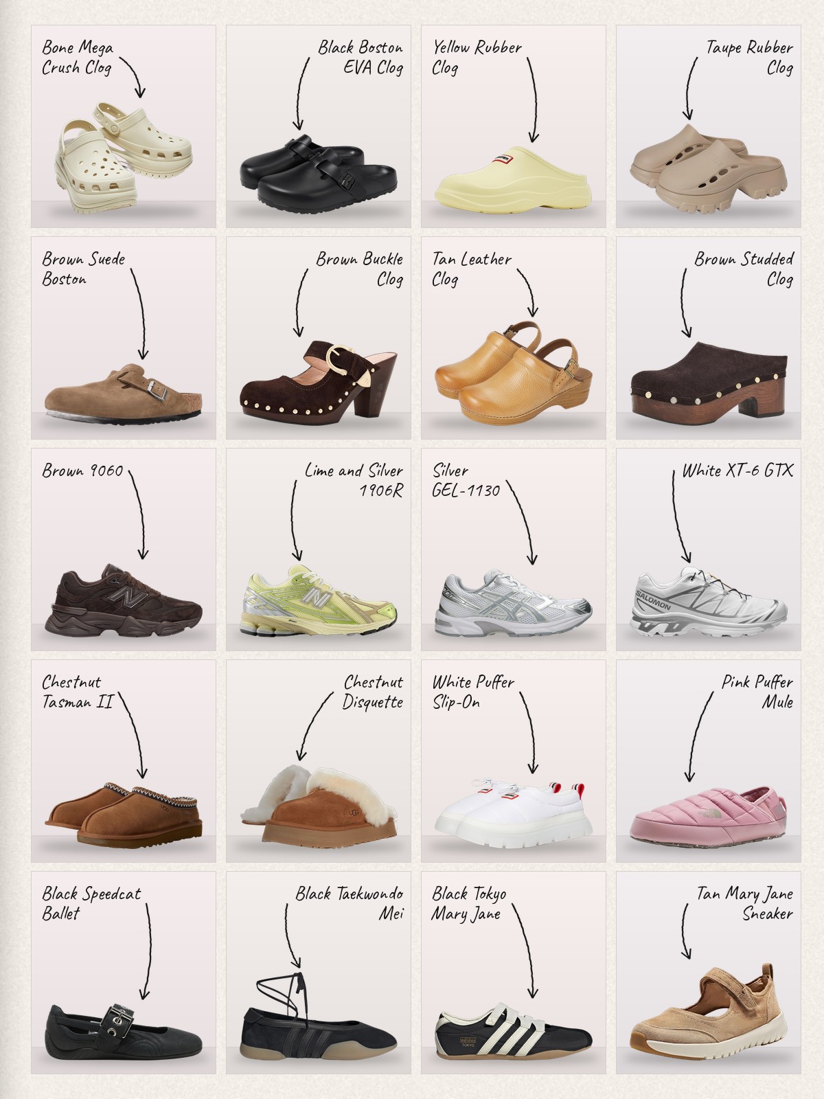 Collage of 20 pieces for ugly shoes