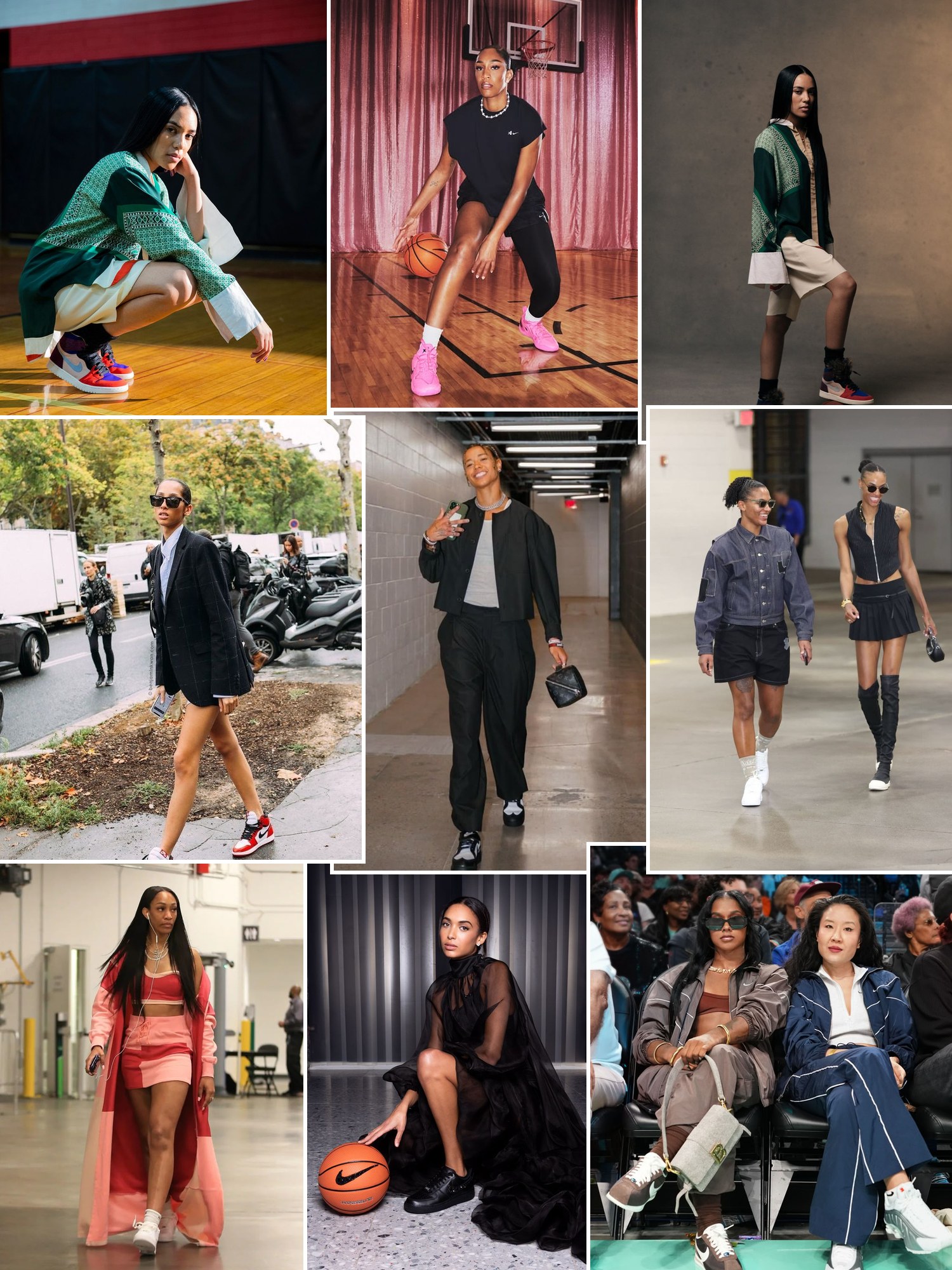 Street style collage of women wearing basketball shoes