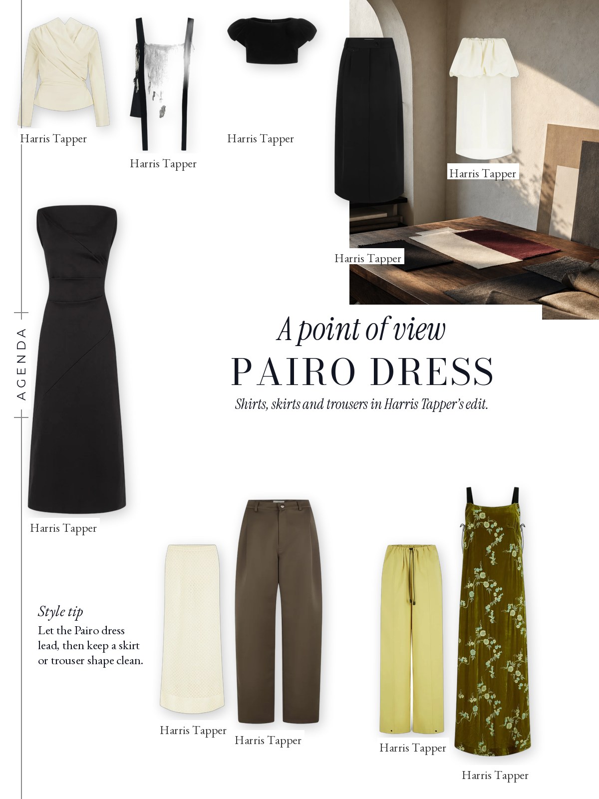 Trend-page style-tip collage featuring Exclusive Matilda Draped Maxi Dress, Exclusive Pairo Embroidered Velvet Maxi Dress, Exclusive Cail Satin Faille Trousers by Harris Tapper and other edit picks.