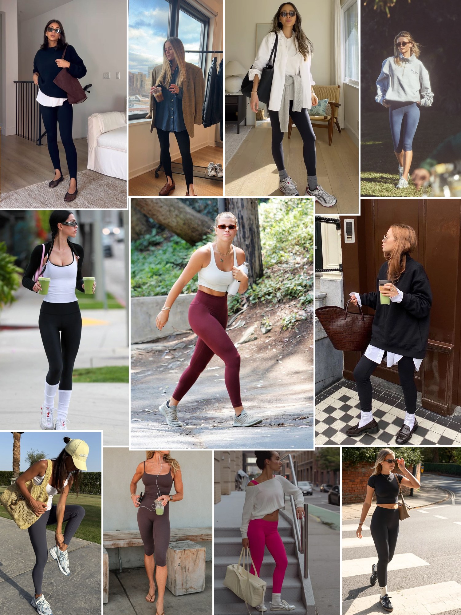 Collage of everyday outfits built around Fabletics leggings