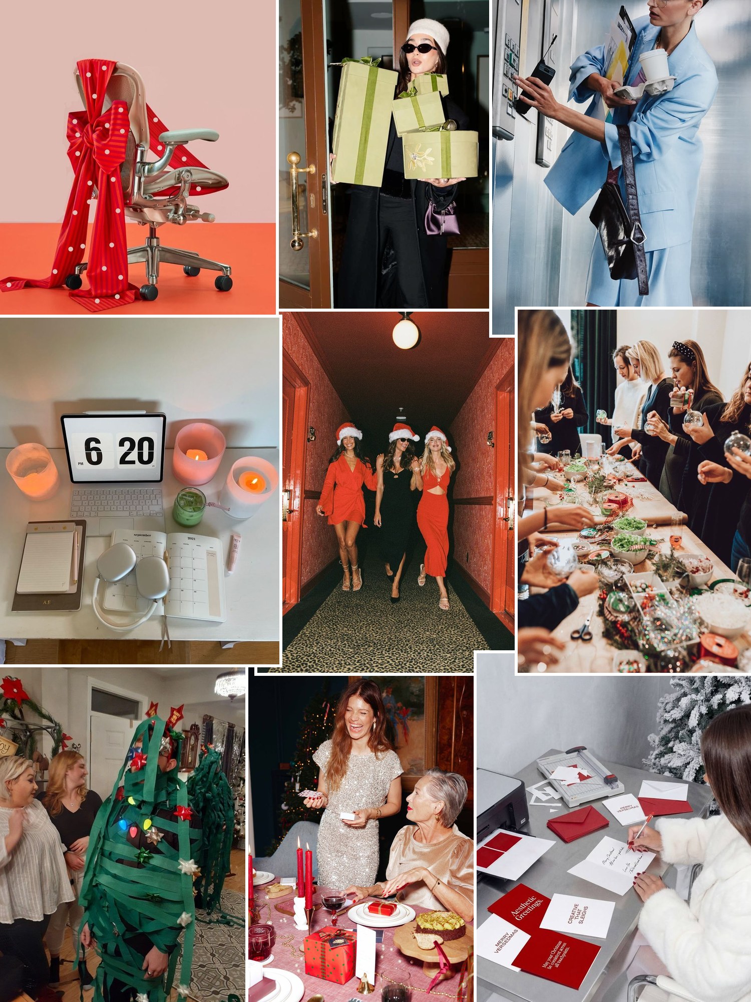 Street style collage of women wearing gifts for coworkers