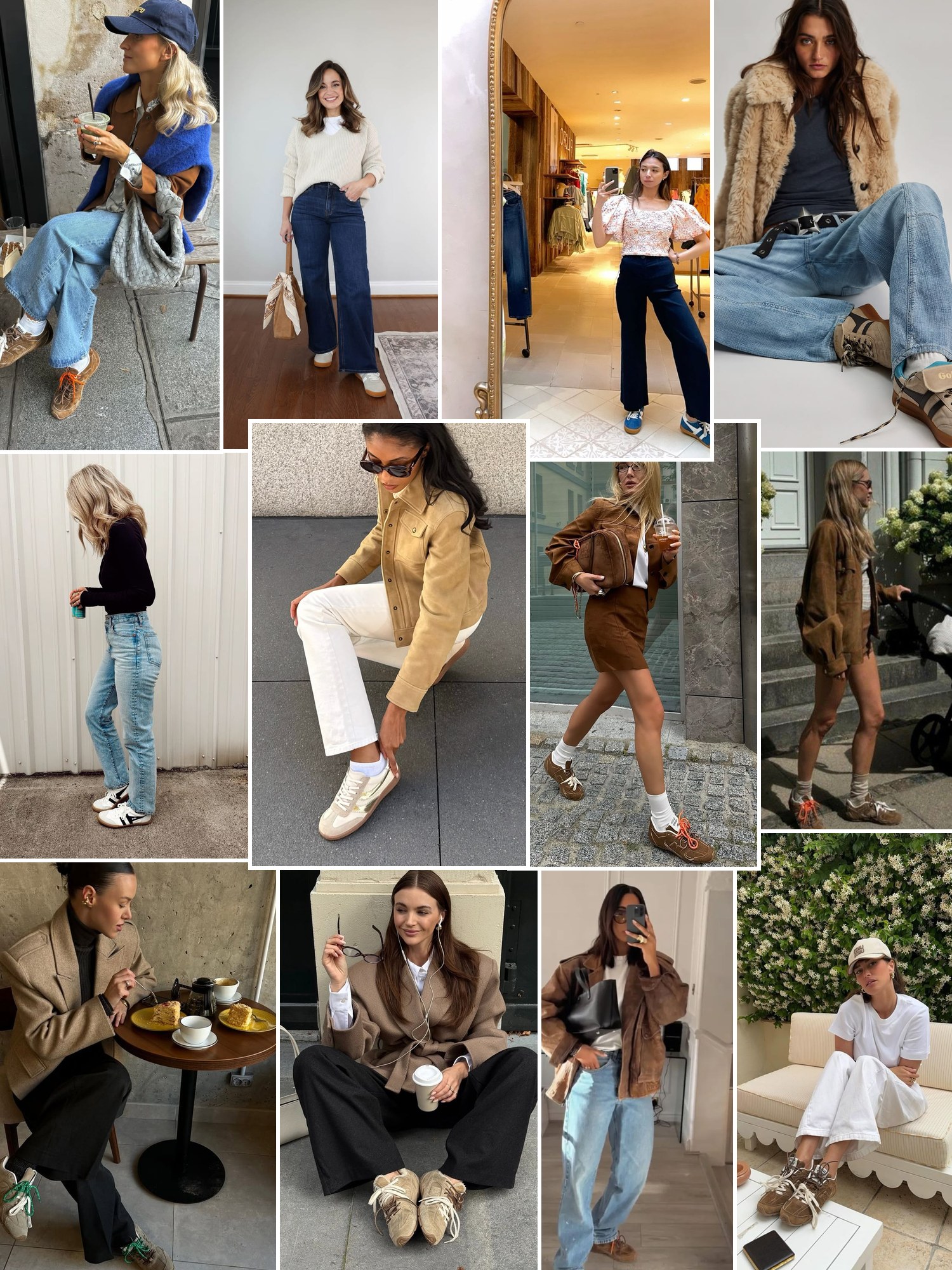 Collage of everyday outfits built around Gola sneakers
