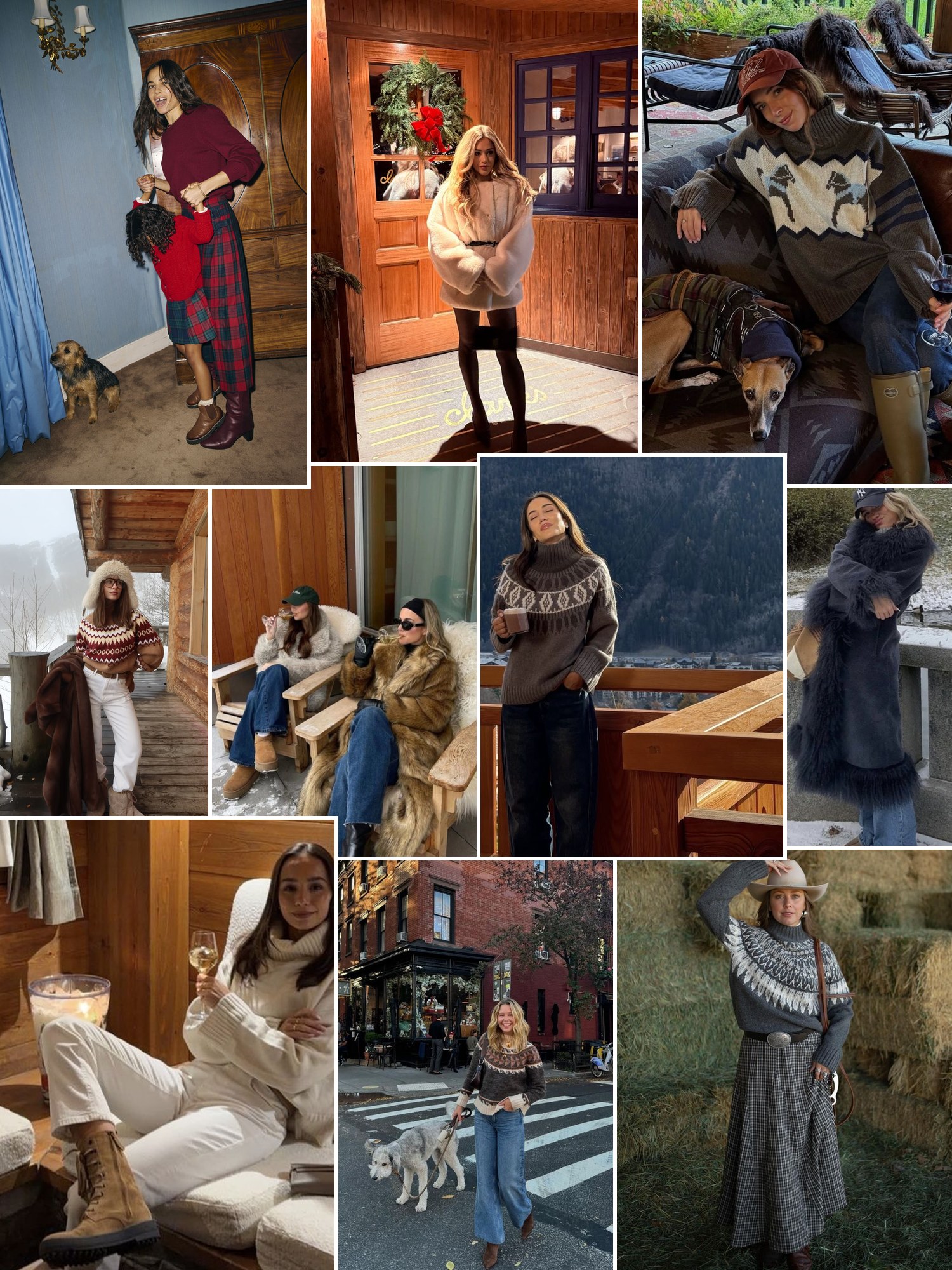 Street style collage of women wearing christmas vacation outfits