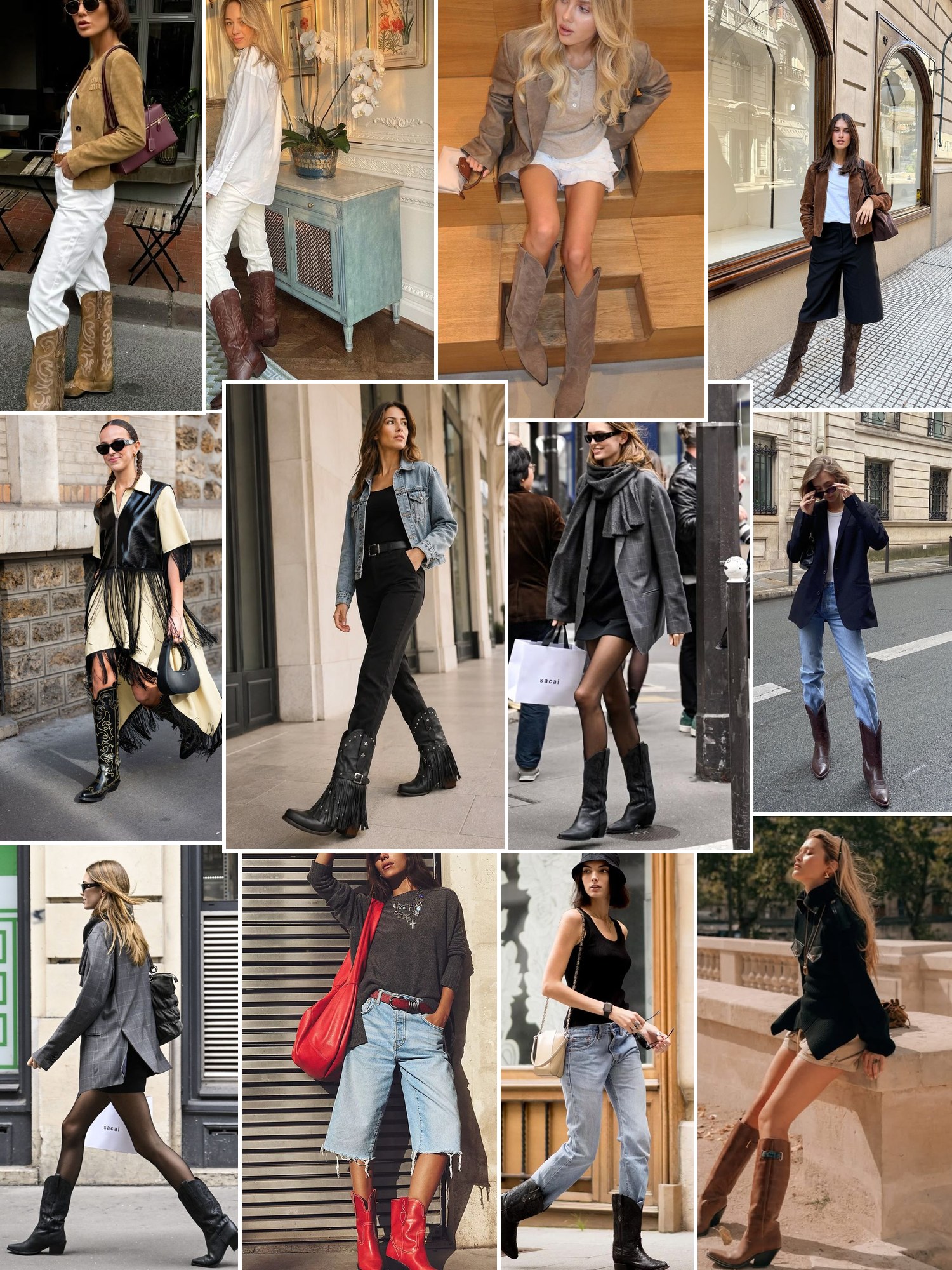 Street style collage of women wearing western and cowboy boots