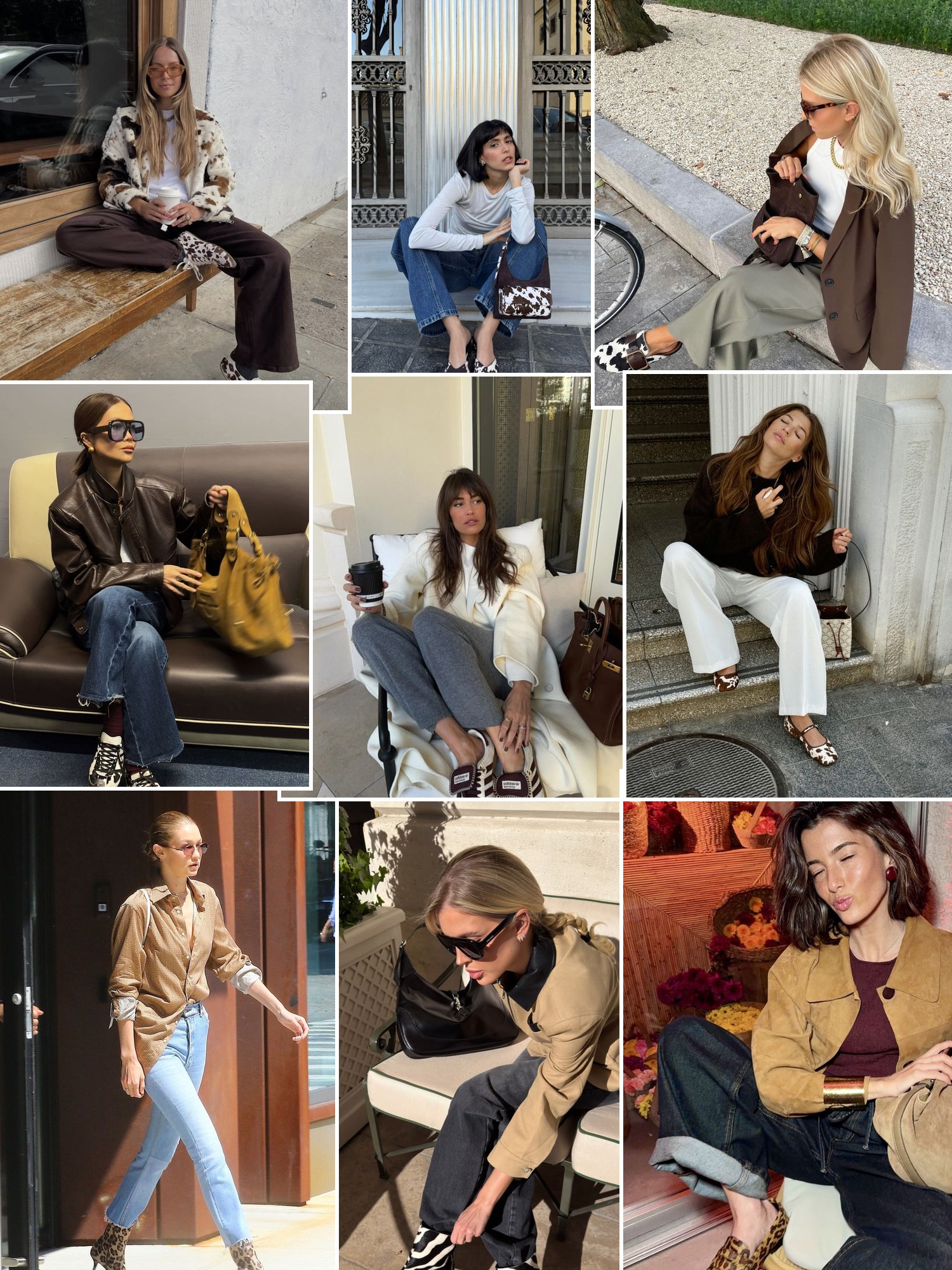 Street style collage of women wearing pony hair shoes
