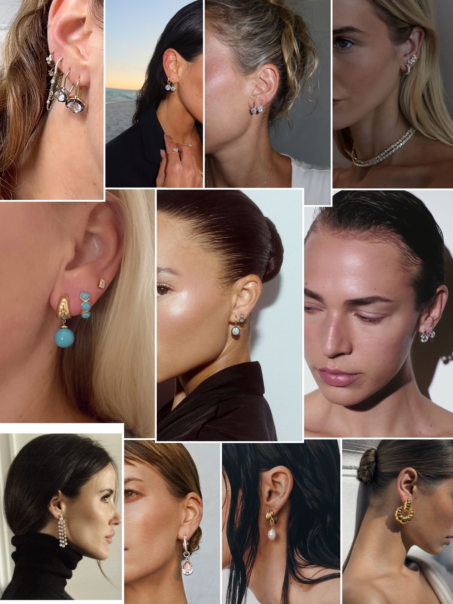 Collage of everyday outfits built around Dorsey earrings