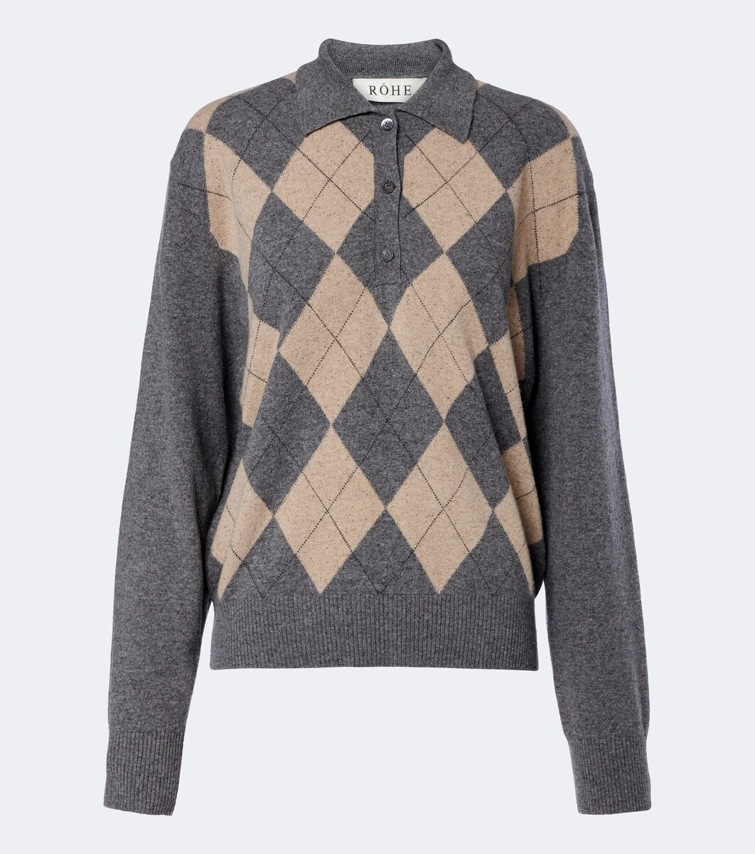 Argyle wool-blend polo sweater