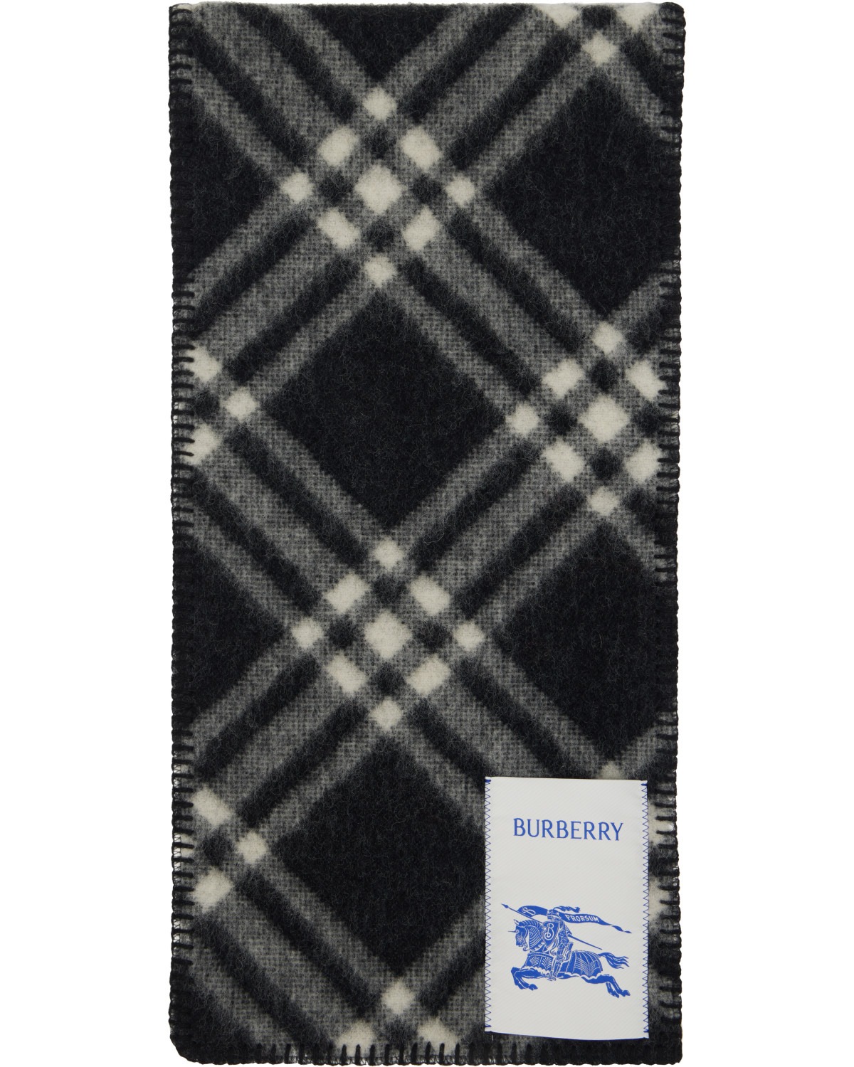 Black & Off-White Check Wool Scarf
