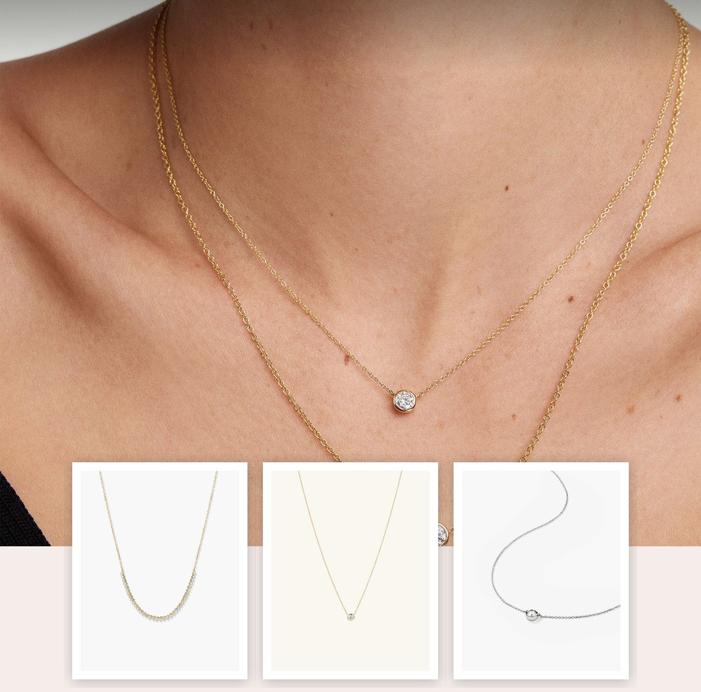 A collage of jewelry pieces from the Gifting Jewelry When You Do Not Know Her Size edit, including items from Aurate New York, BaubleBar, Jenny Bird, Mejuri.