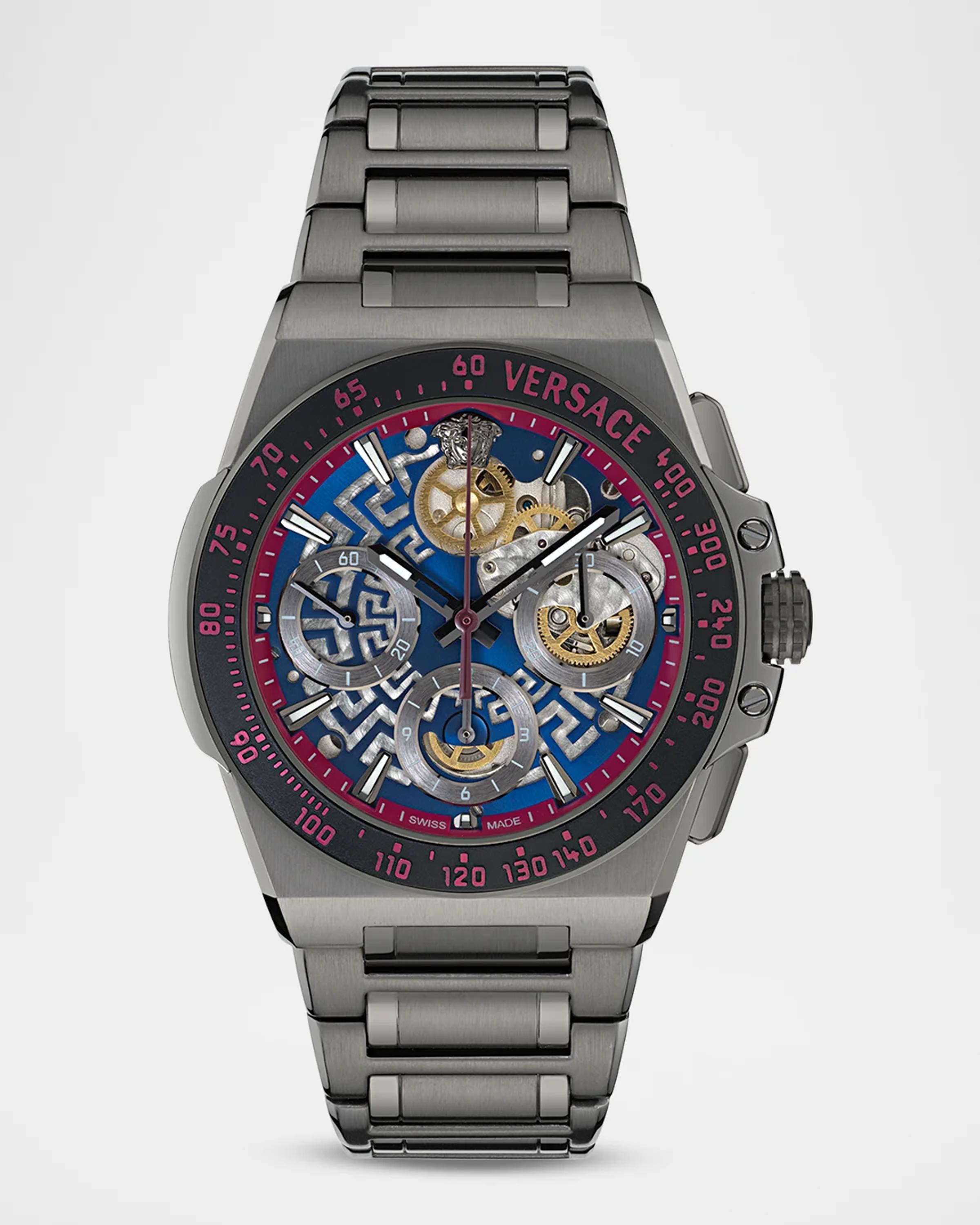 Men's Greca 43mm IP Gunmetal Extreme Chrono Skeleton Automatic Watch