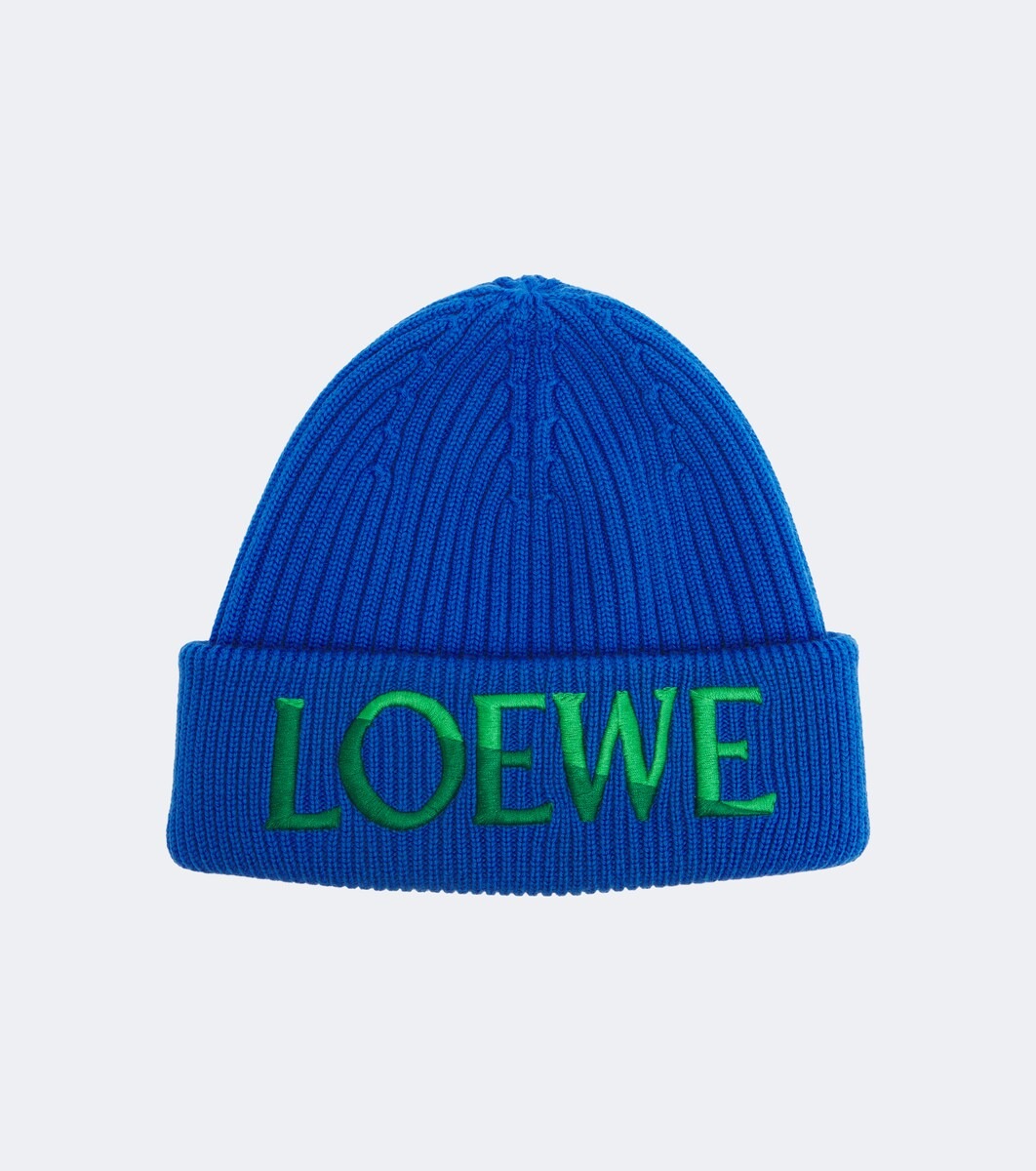 Embroidered ribbed-knit wool beanie