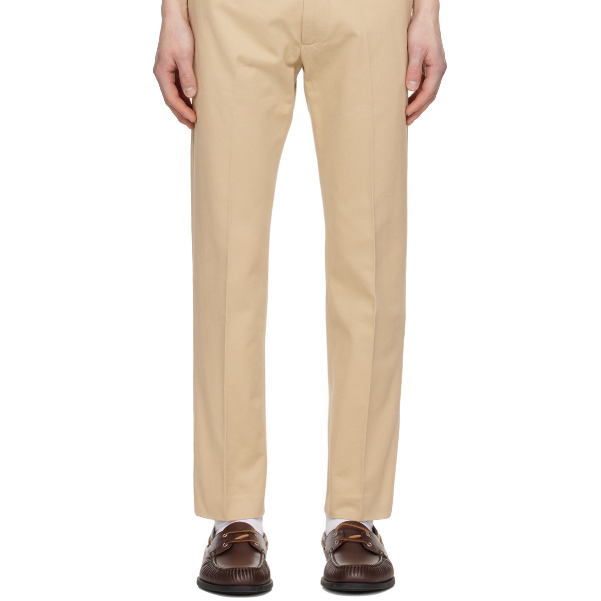 Beige Brushed Cotton Drill Chino Trousers