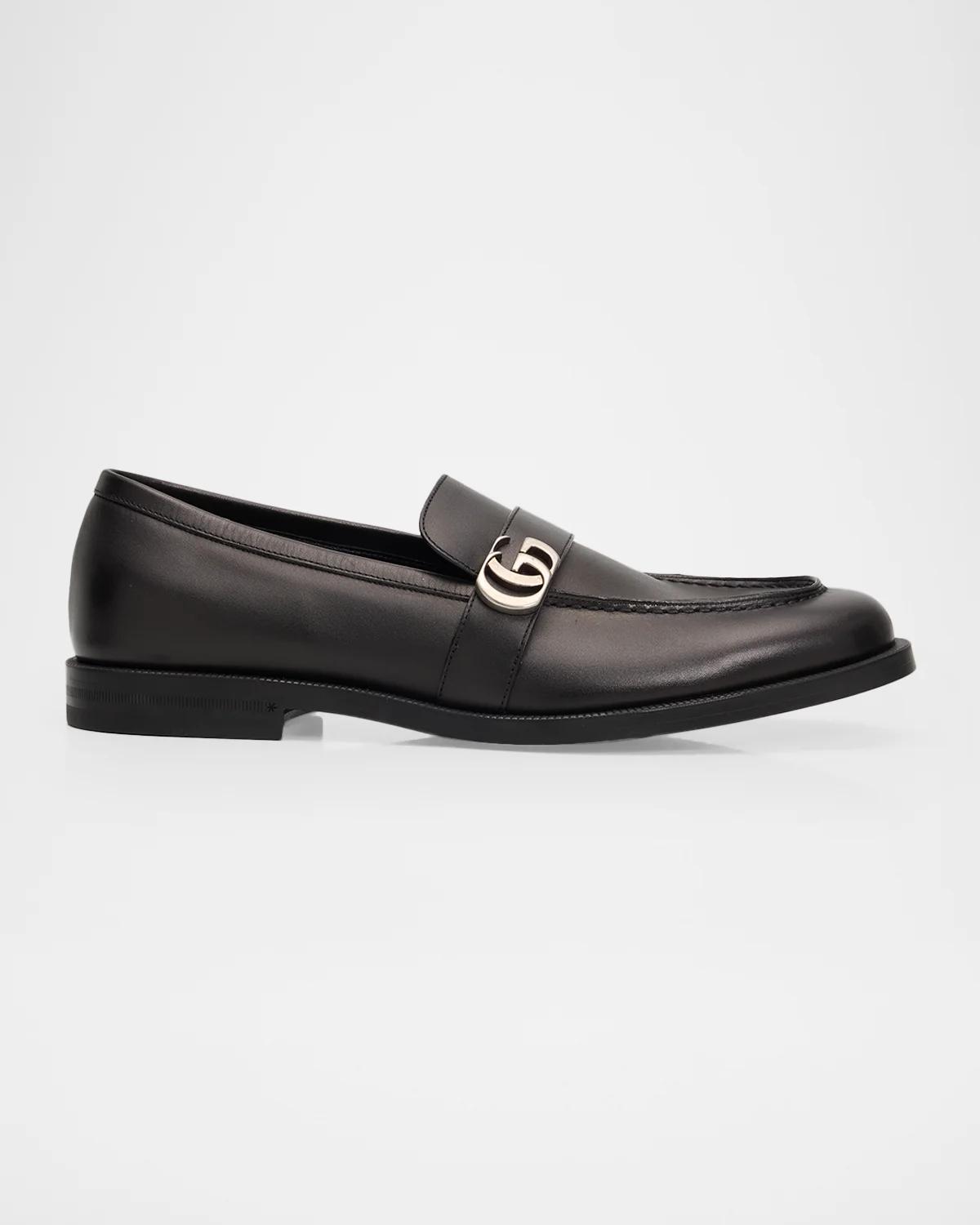 Gucci Men's Double-G Brushed Leather Moc-Toe Loafers