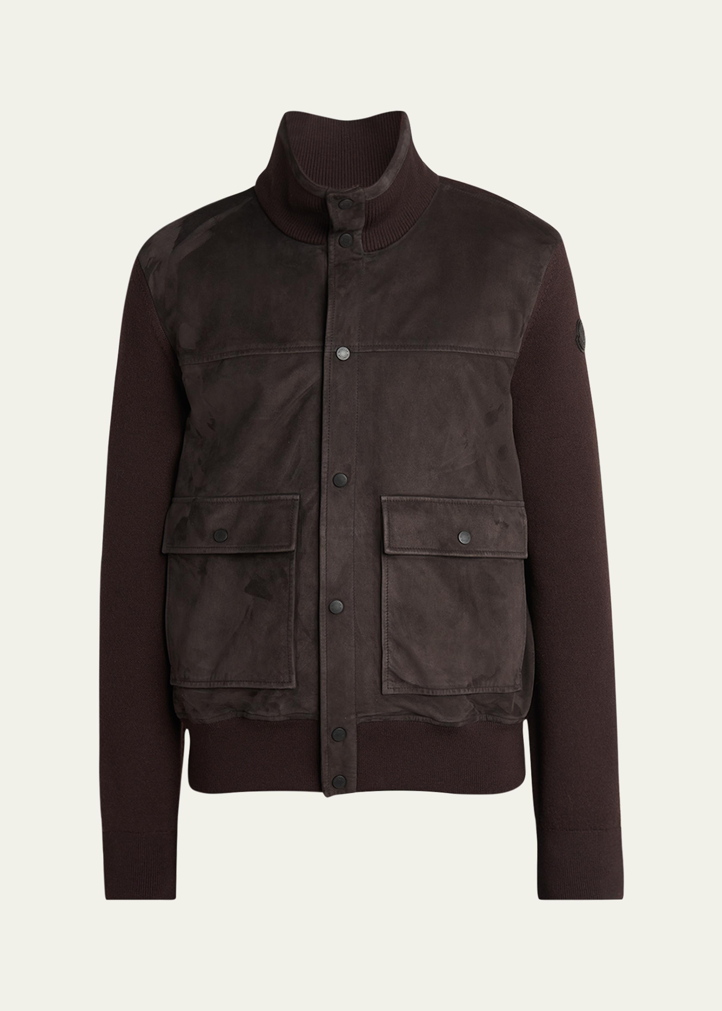 Men's Wool and Suede Snap-Front Cardigan