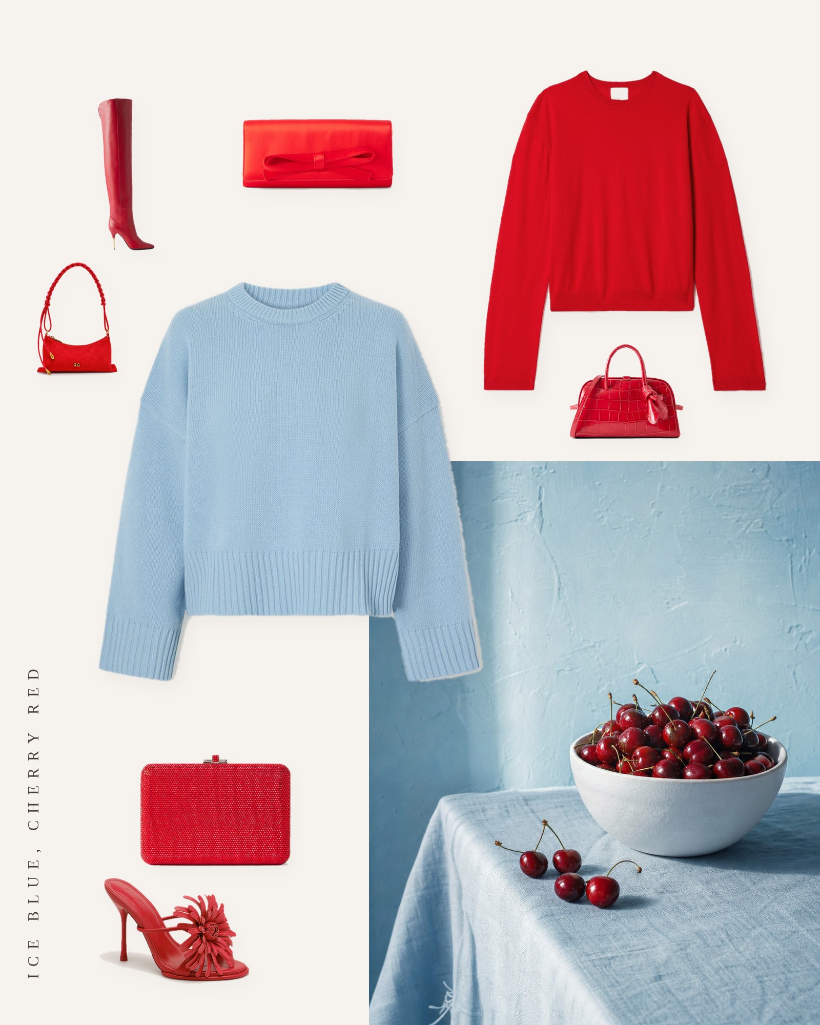 Ice Blue and Cherry Red Outfits
