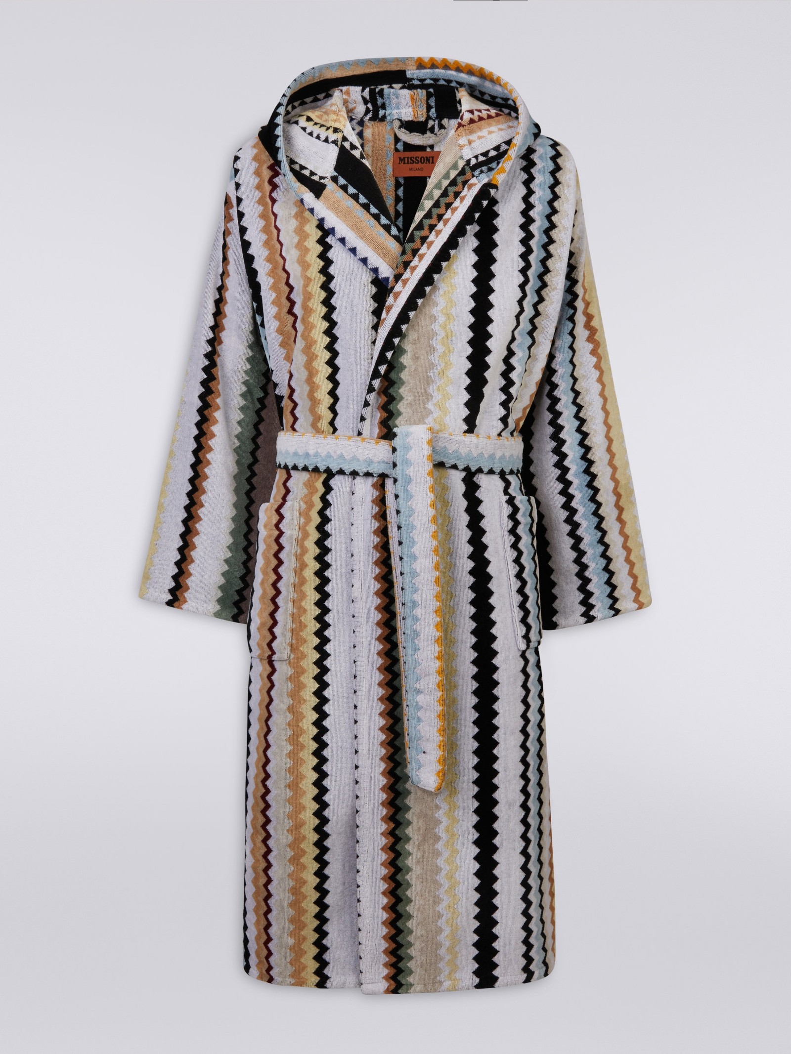 Long Curt Chevron Cotton Terry Hooded Bathrobe