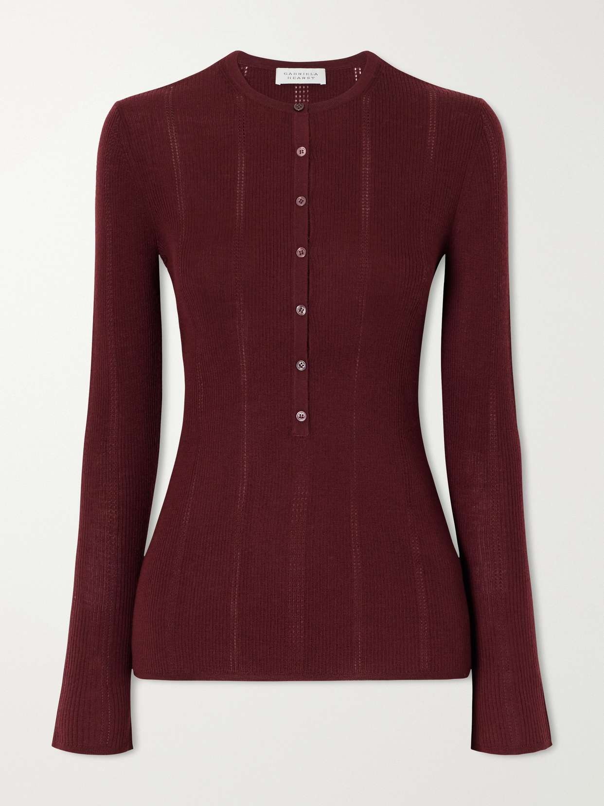 Olea ribbed pointelle-knit wool Henley top