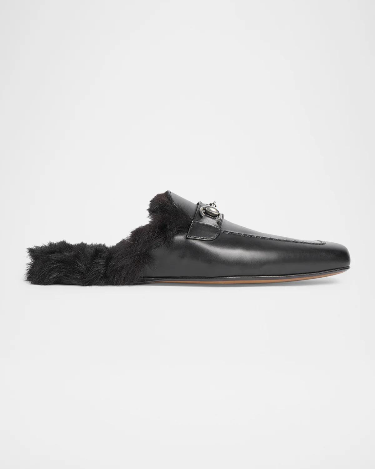 Men's Shearling-Lined Leather Horsebit Slippers