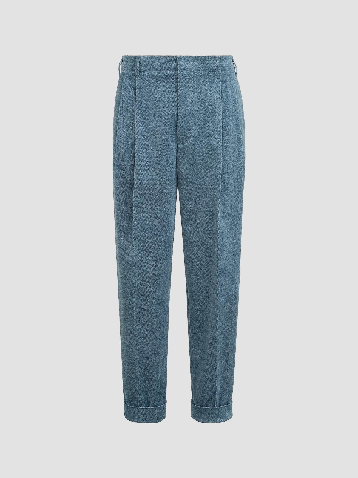 Denim-Effect Cotton Velvet Trousers with Double Pleats