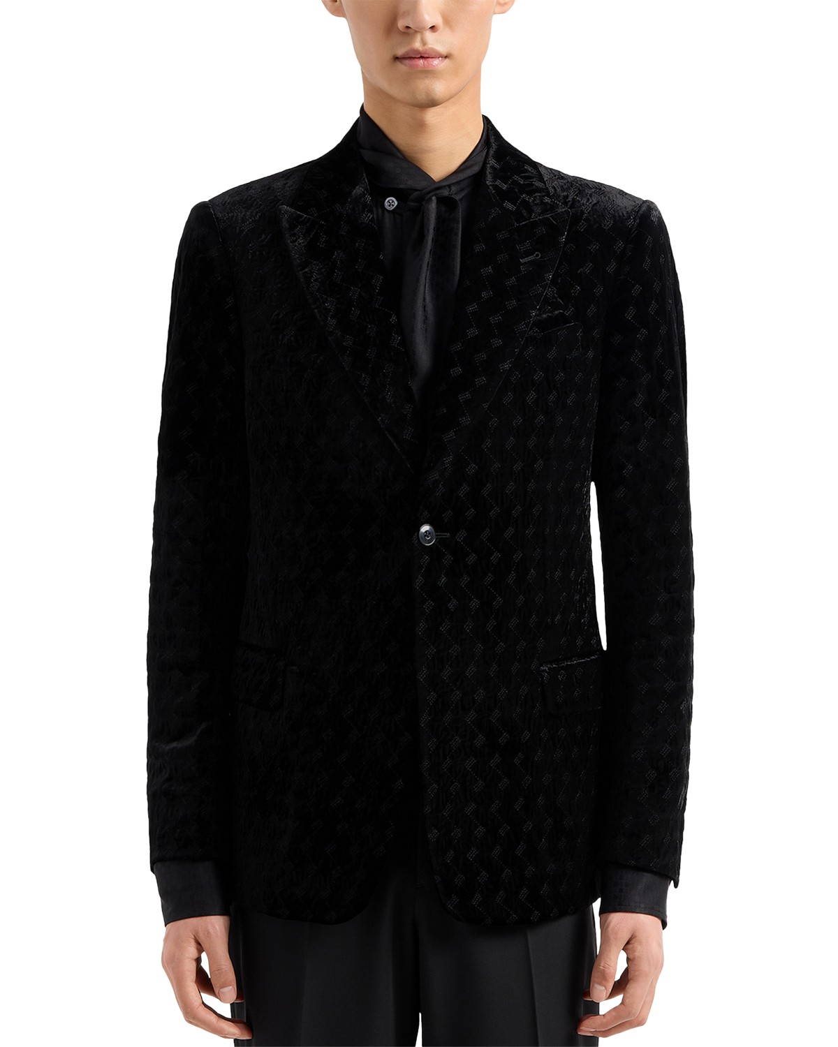 Peak Lapel Embroidered Motif Velvet Sport Jacket