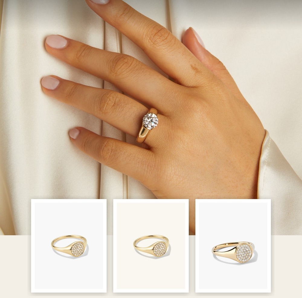 A collage of jewelry pieces from the How to Wear Your Grandmother's Jewelry Now edit, including items from Aurate New York, BaubleBar, Jenny Bird, Mejuri.