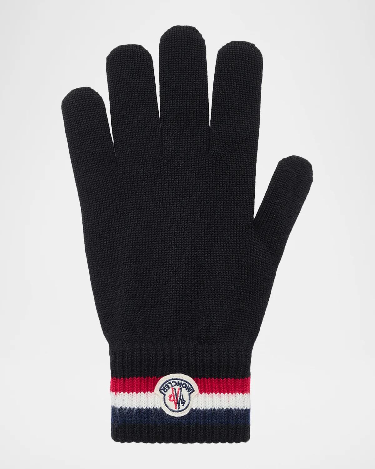 Moncler Men's Wool Knit Tricolor Stripe Gloves