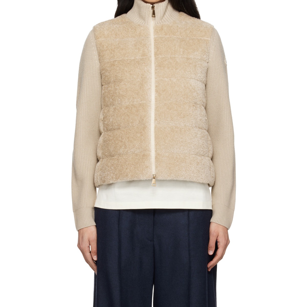 Beige Padded Teddy & Wool Zip-Up Down Jacket