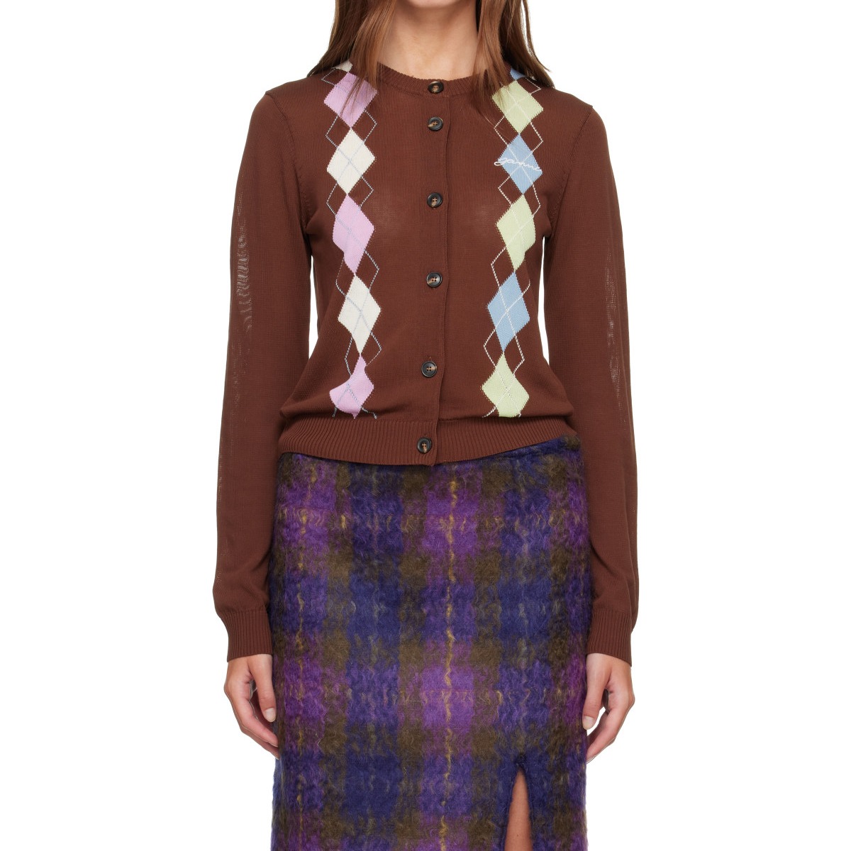 Brown Argyle Cardigan