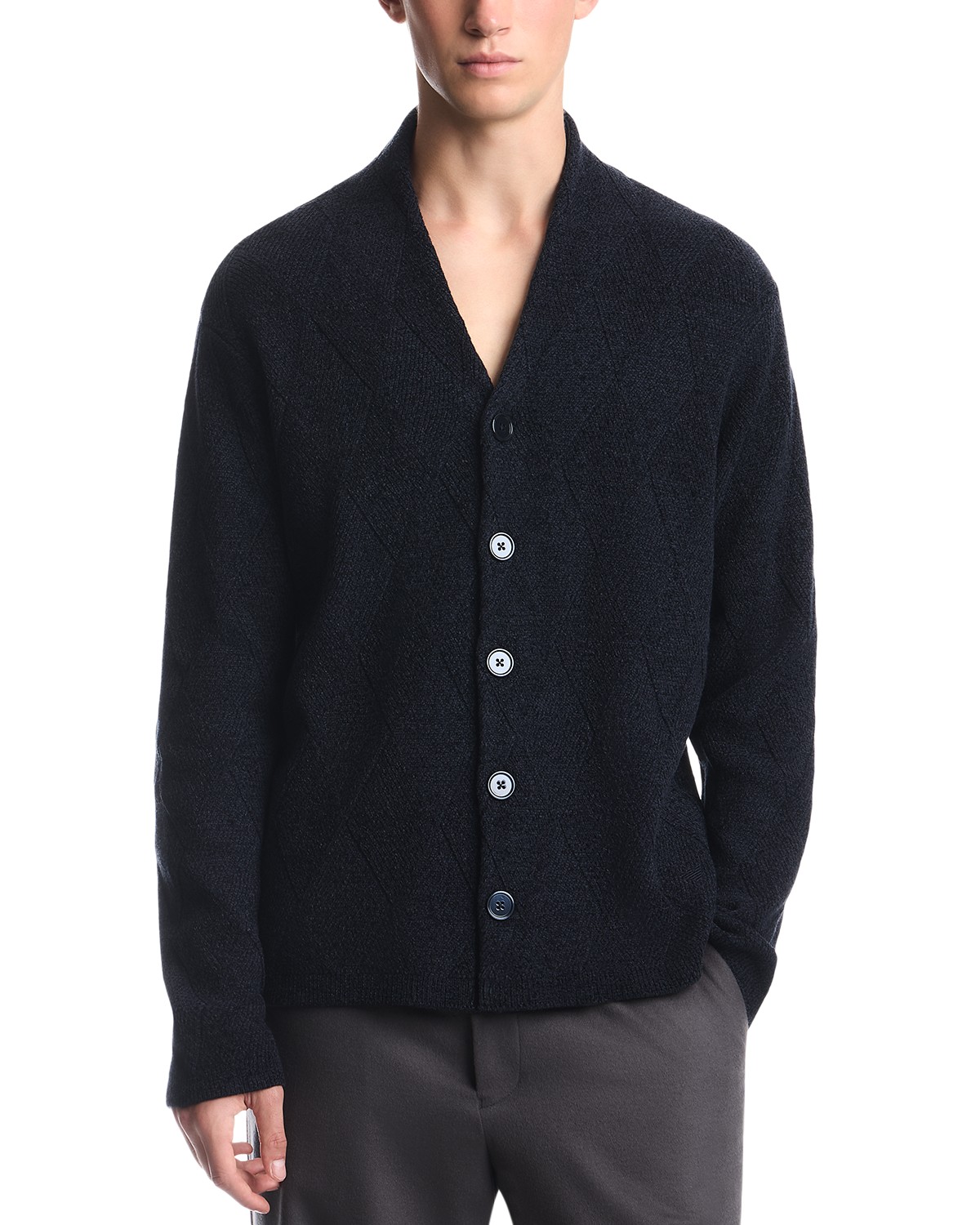 Virgin Wool Blend Cardigan with Rib Details
