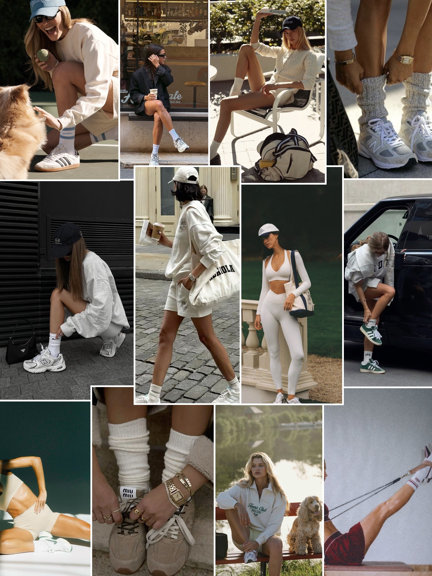 Street style outfits with sneakers, tailored trousers and blazers
