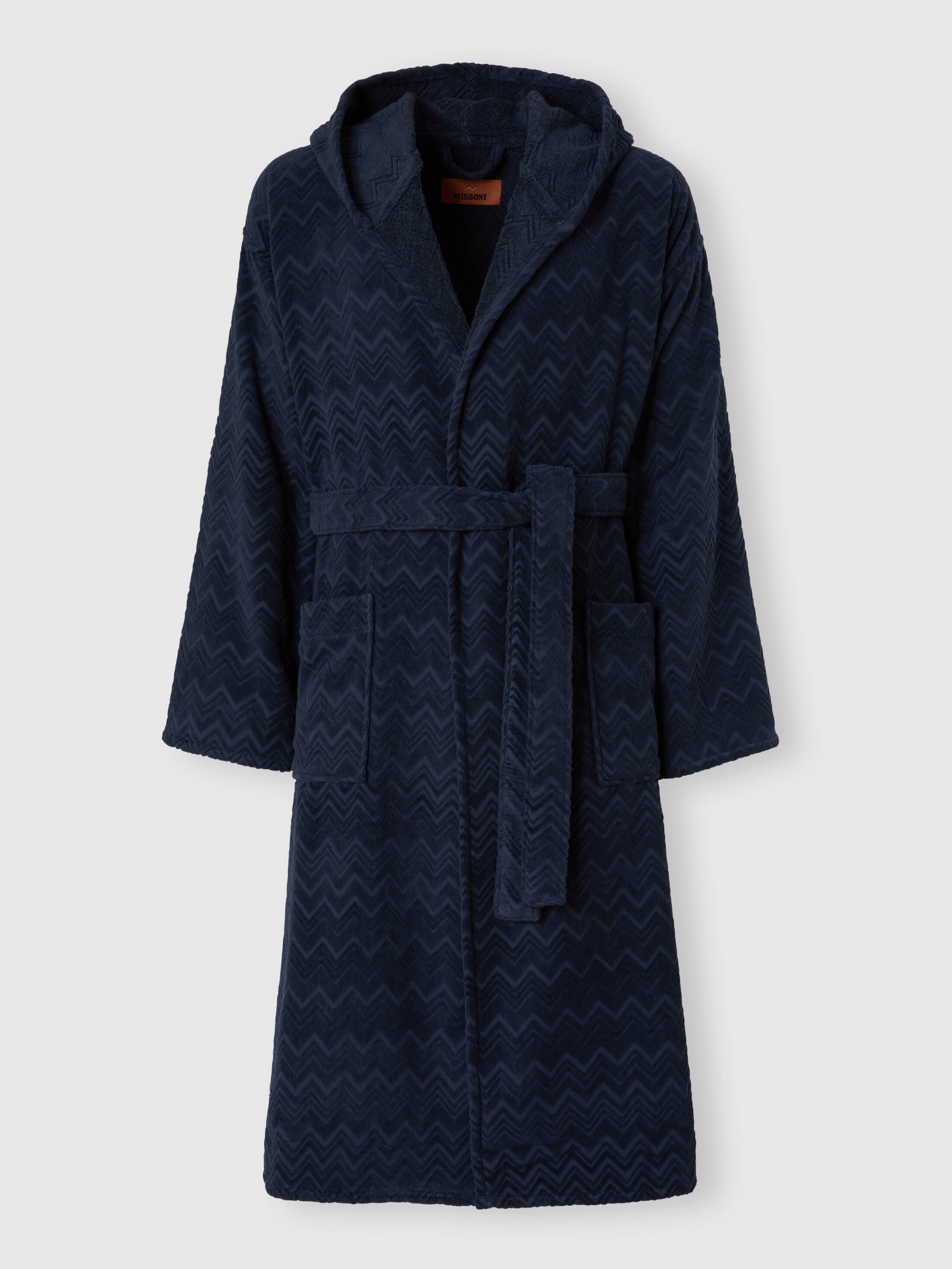 Chalk Bathrobe in Cotton Terry with Zigzag Pattern