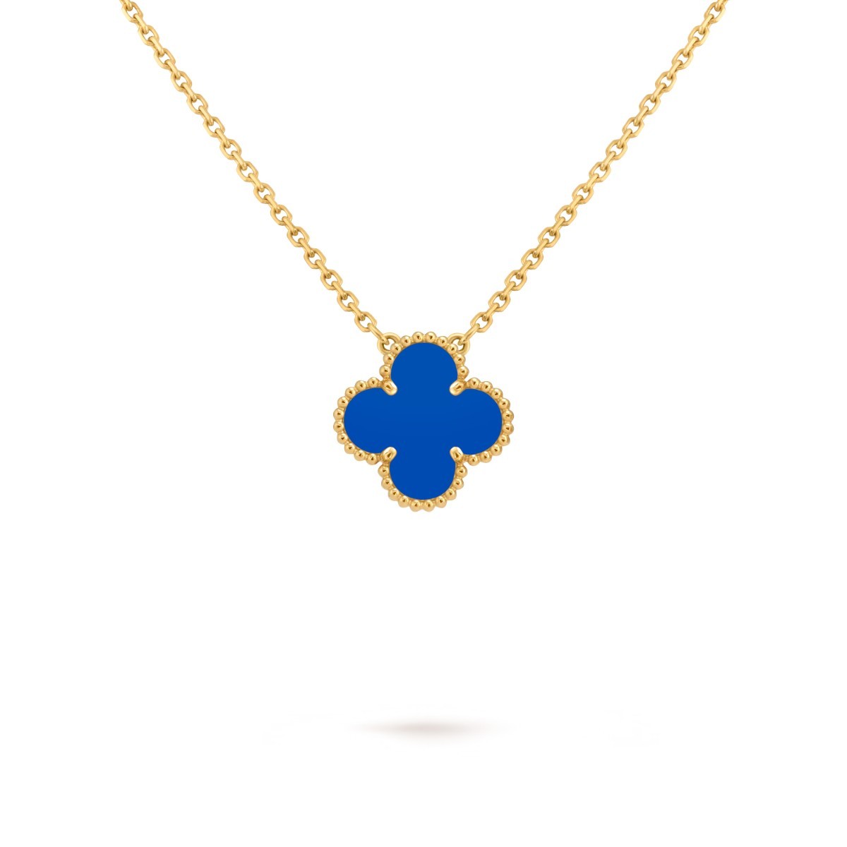Vintage Alhambra Pendant, Yellow Gold and Blue Agate