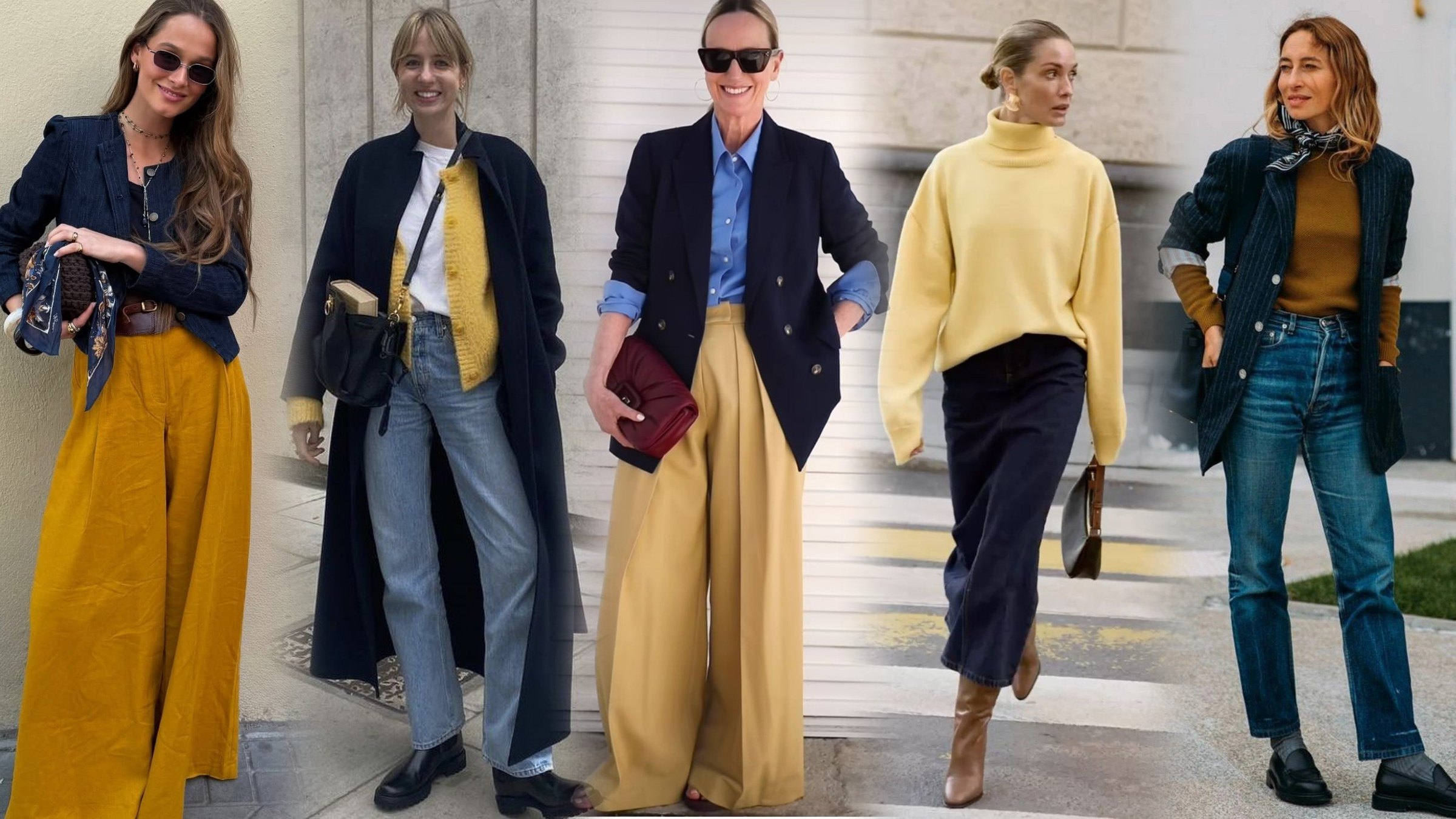 Mustard and Navy Outfits to Try This Fall