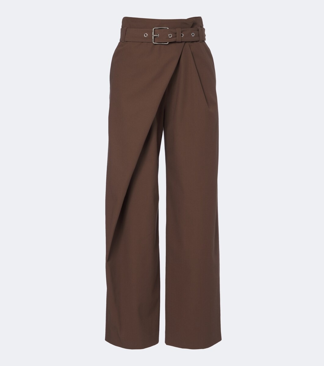 Belted draped cotton wide-leg pants