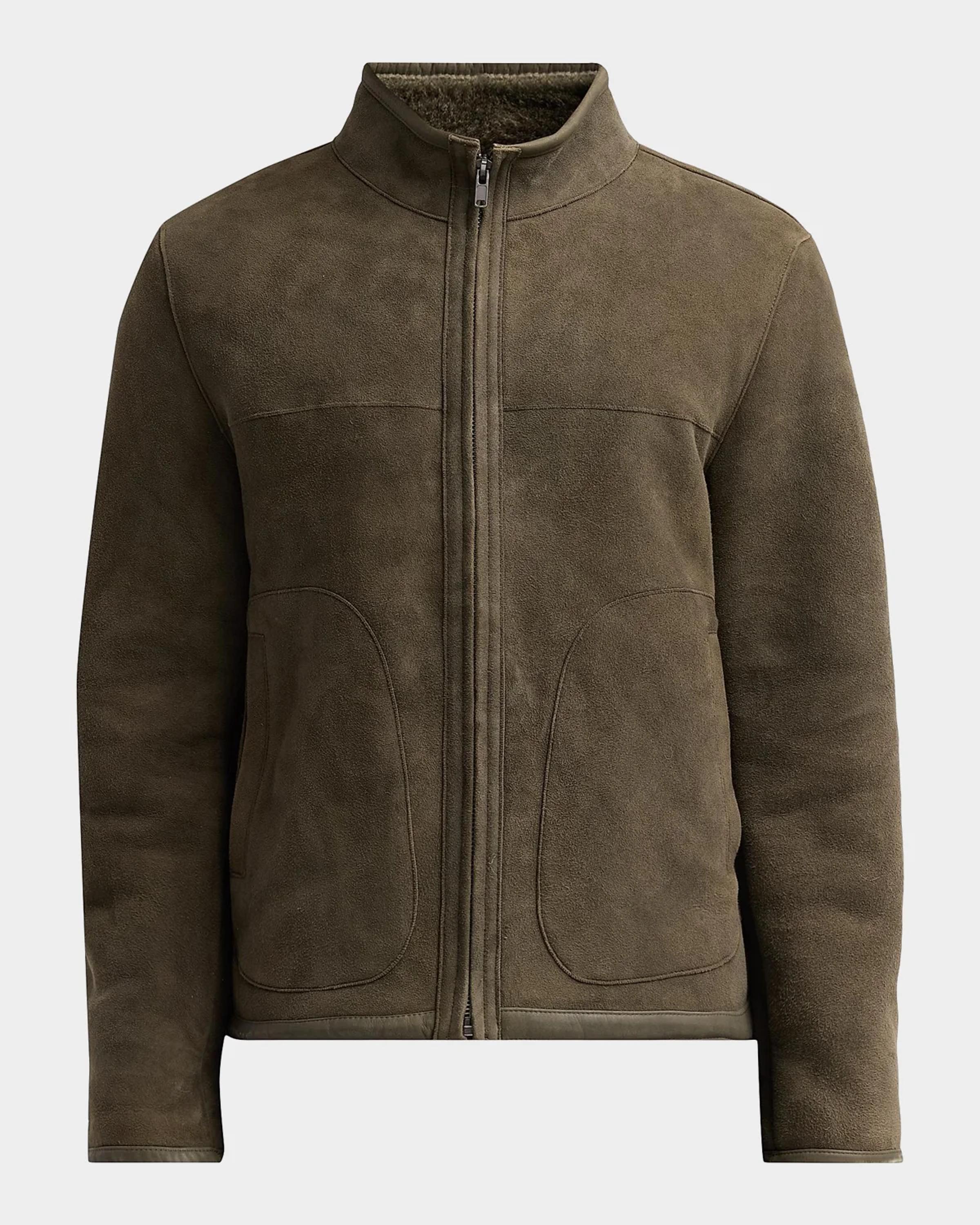 Men's Suede-Shearling Funnel Neck Jacket