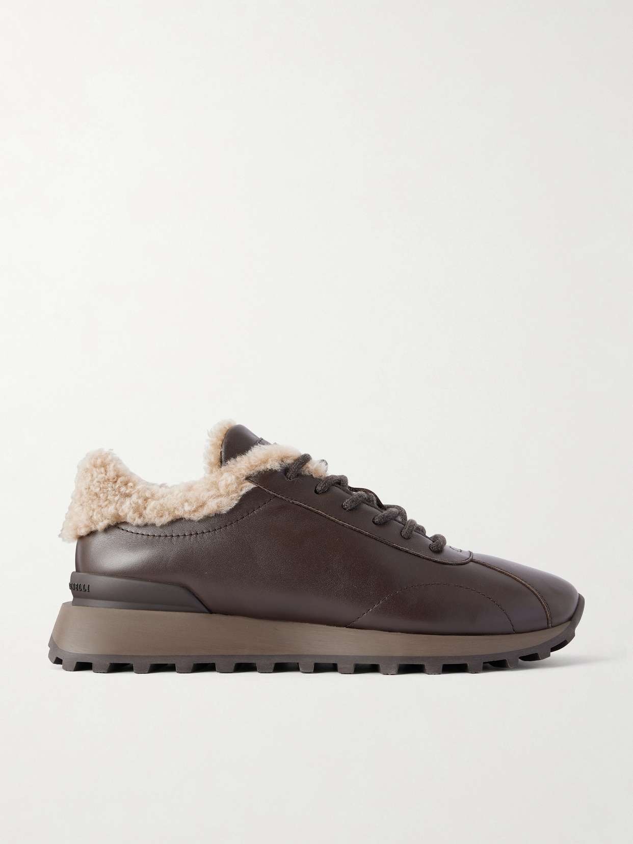 Shearling-trimmed leather sneakers