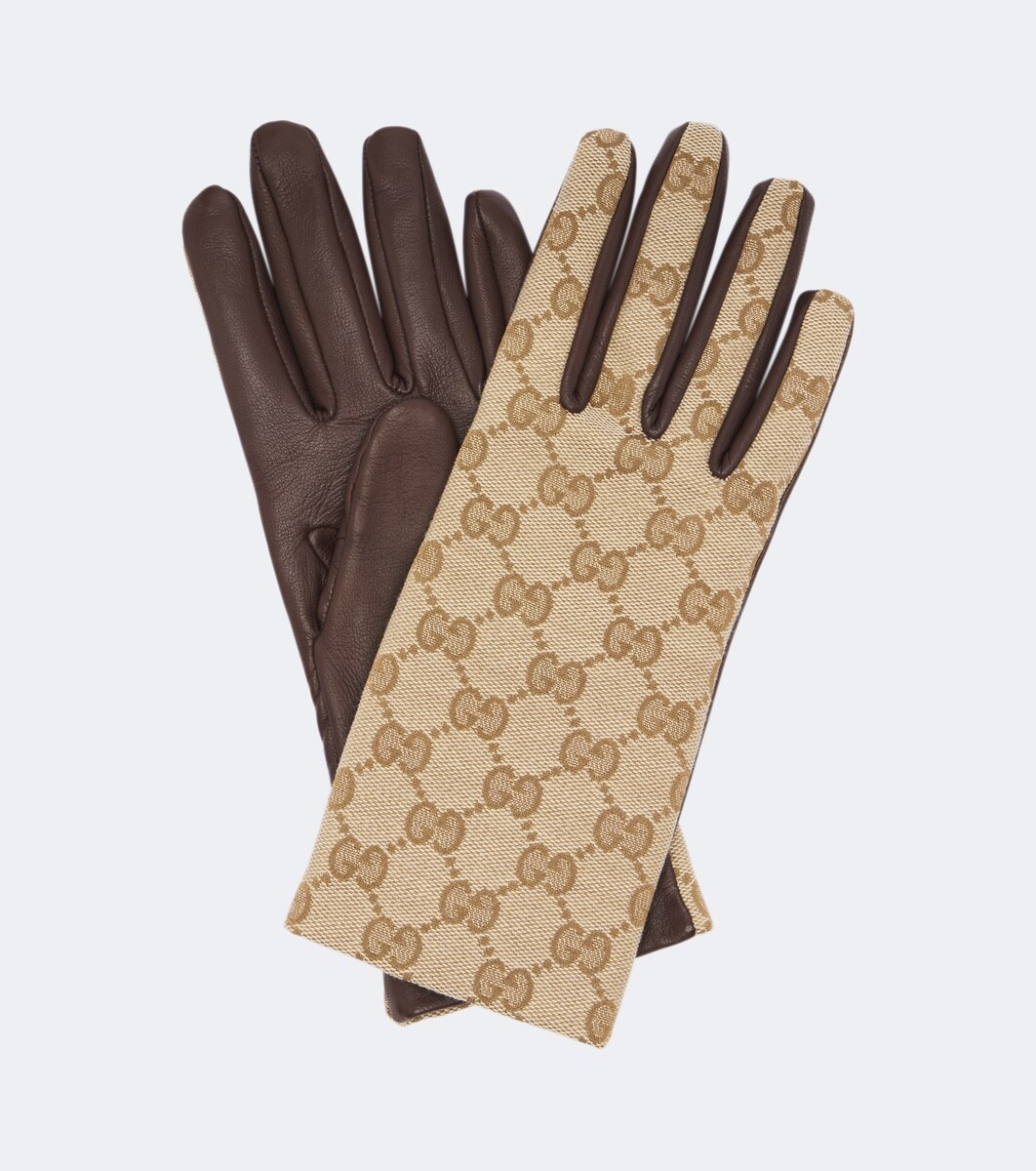 GG Canvas leather gloves