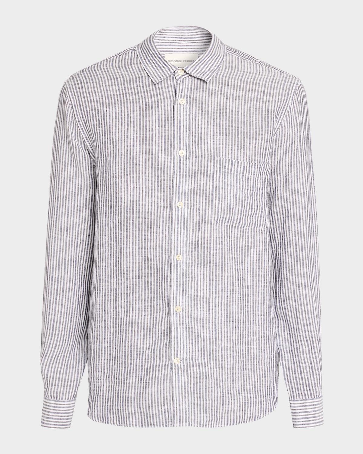 Men's Telles Linen Stripe Button-Down Shirt