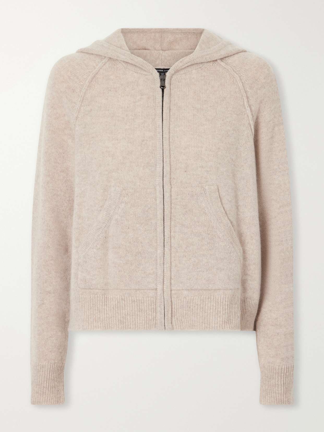 Hooded ribbed cashmere zip-up cardigan