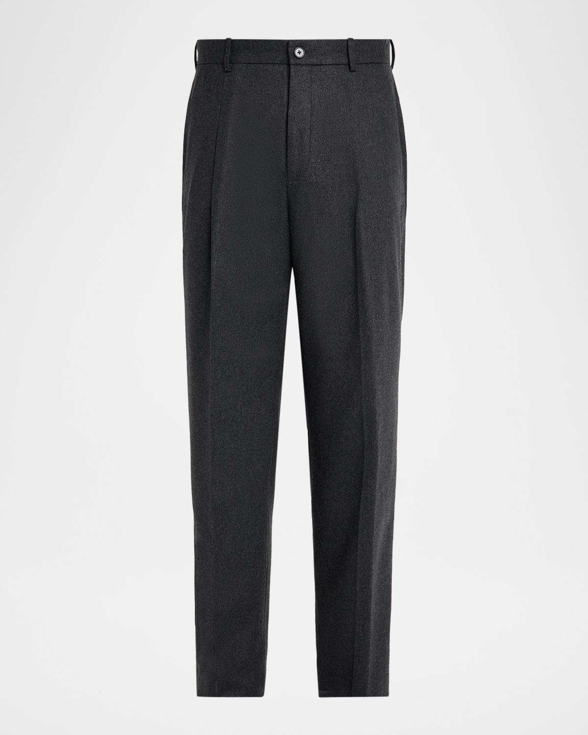 Men's Cashmere Flannel Relaxed-Fit Pleated Trousers