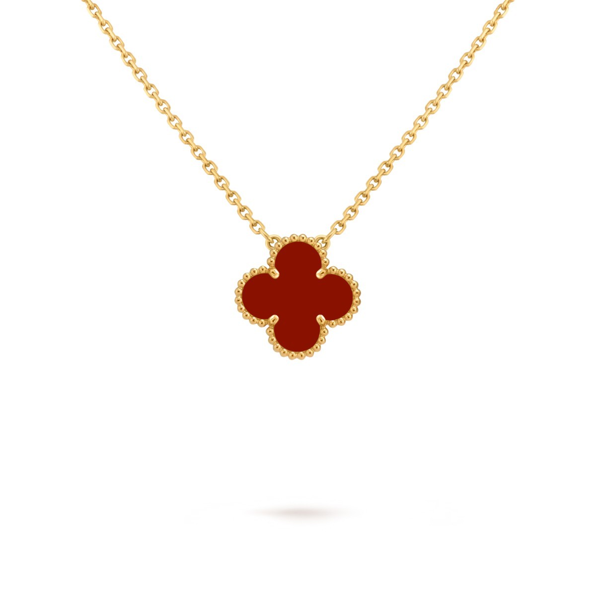 Vintage Alhambra Pendant, Yellow Gold and Carnelian