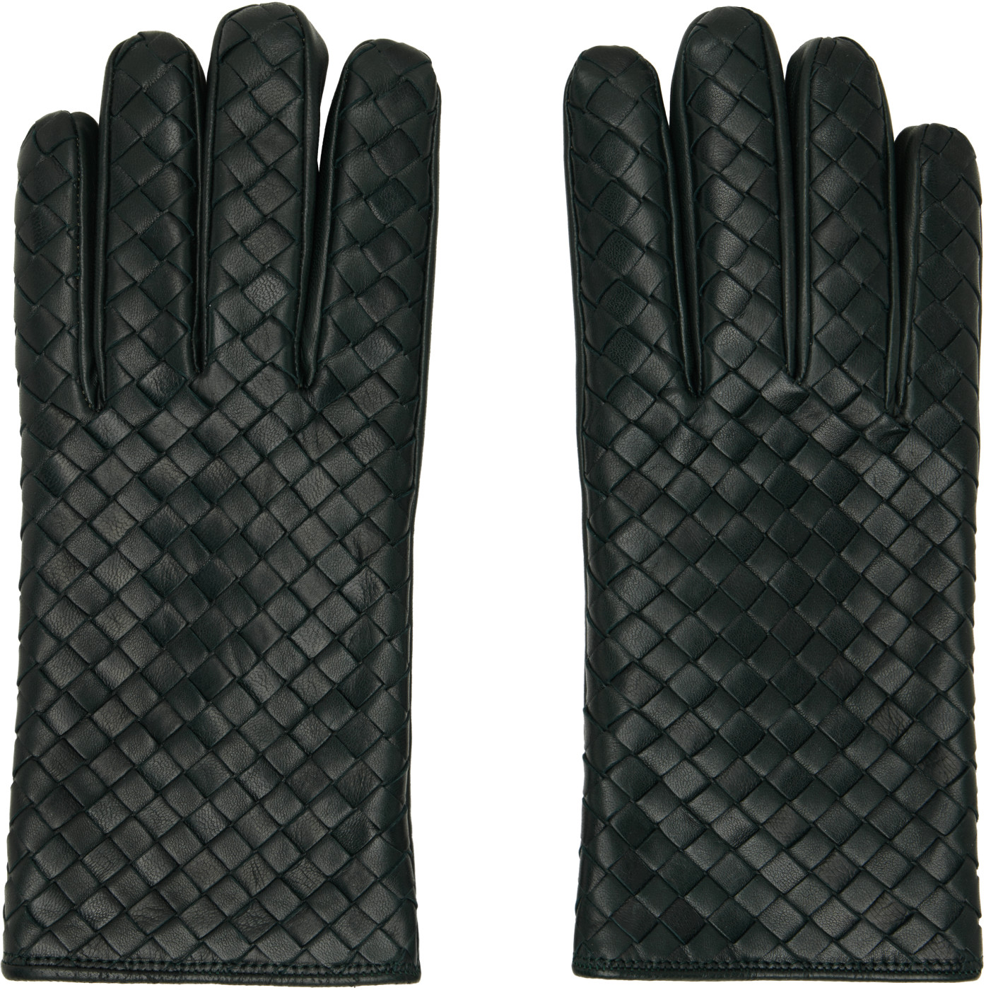 Green Intrecciato Leather Gloves